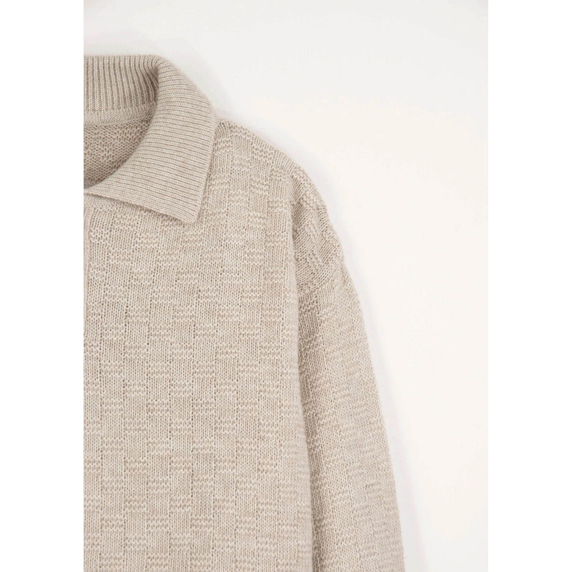 Popelin Beige Textured Knit Polo - Image 2