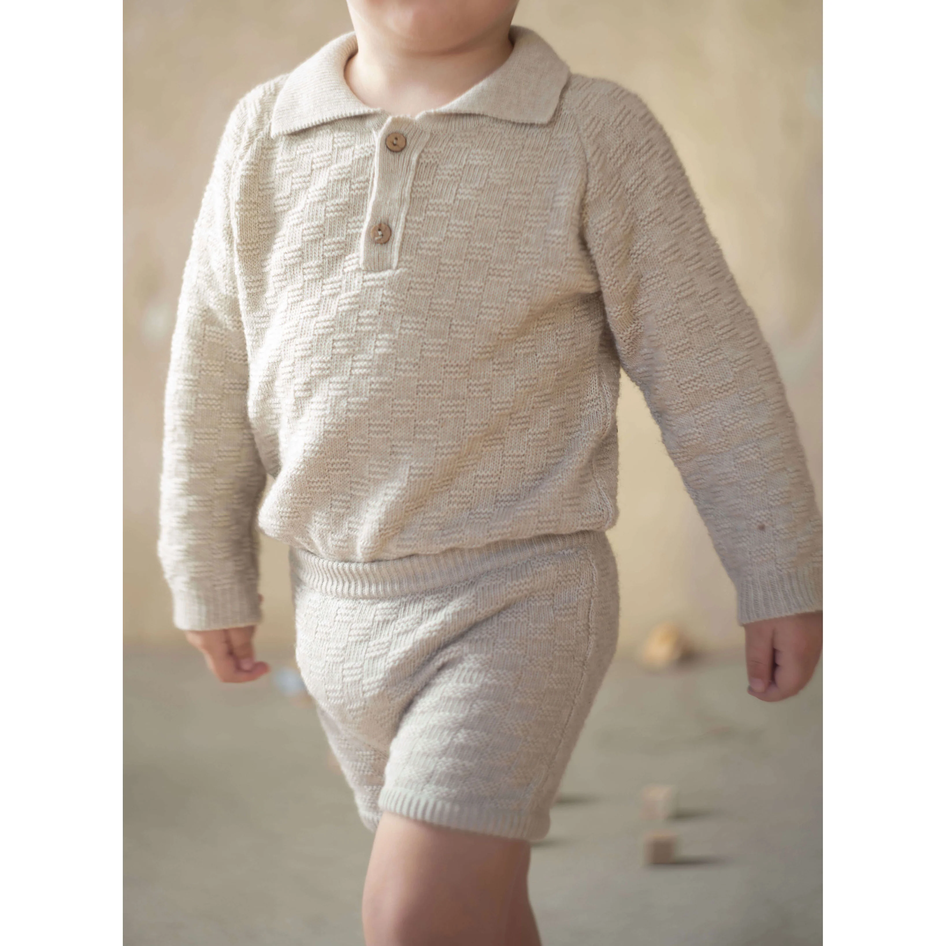 Popelin Beige Textured Knit Romper - Image 2