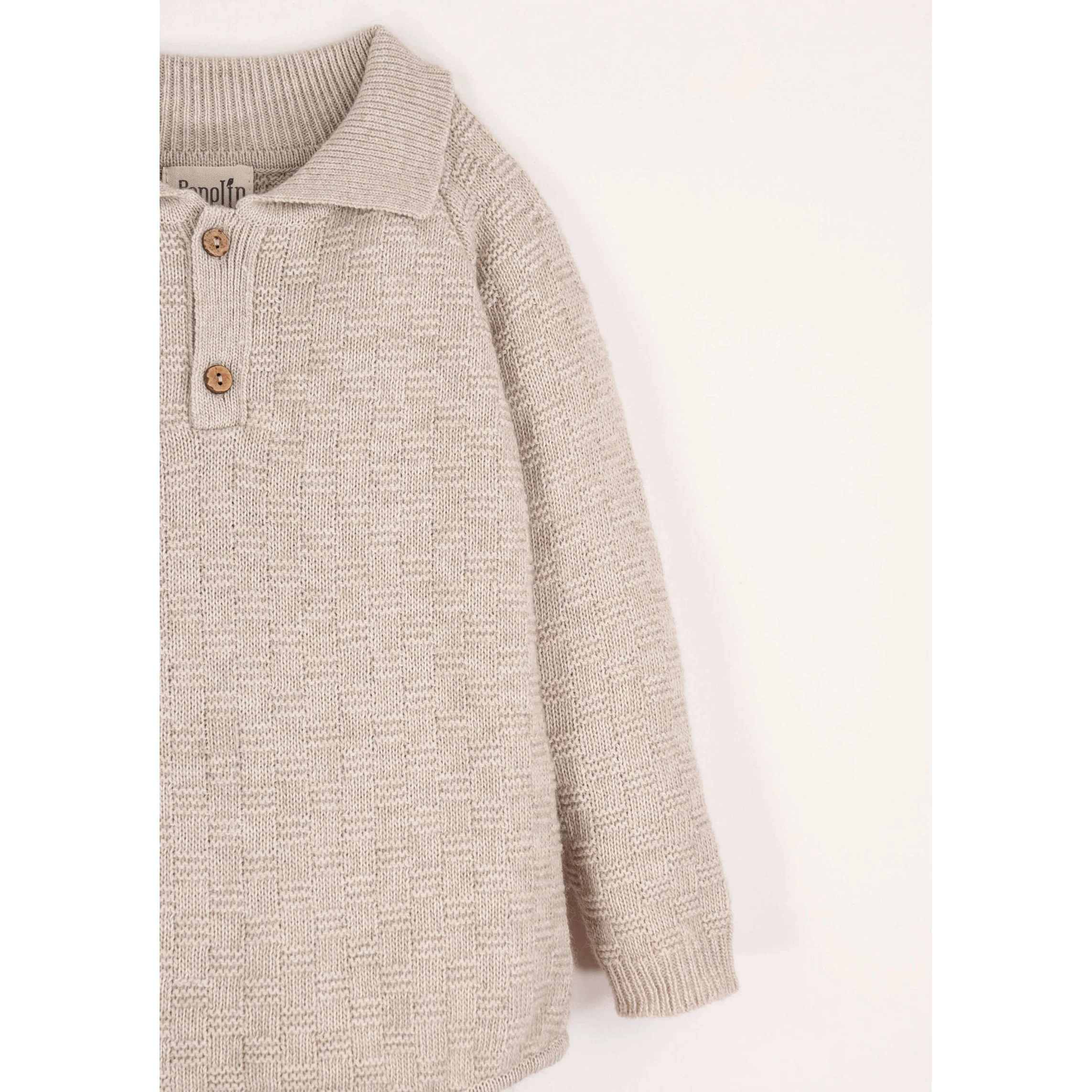 Popelin Beige Textured Knit Romper - Image 4