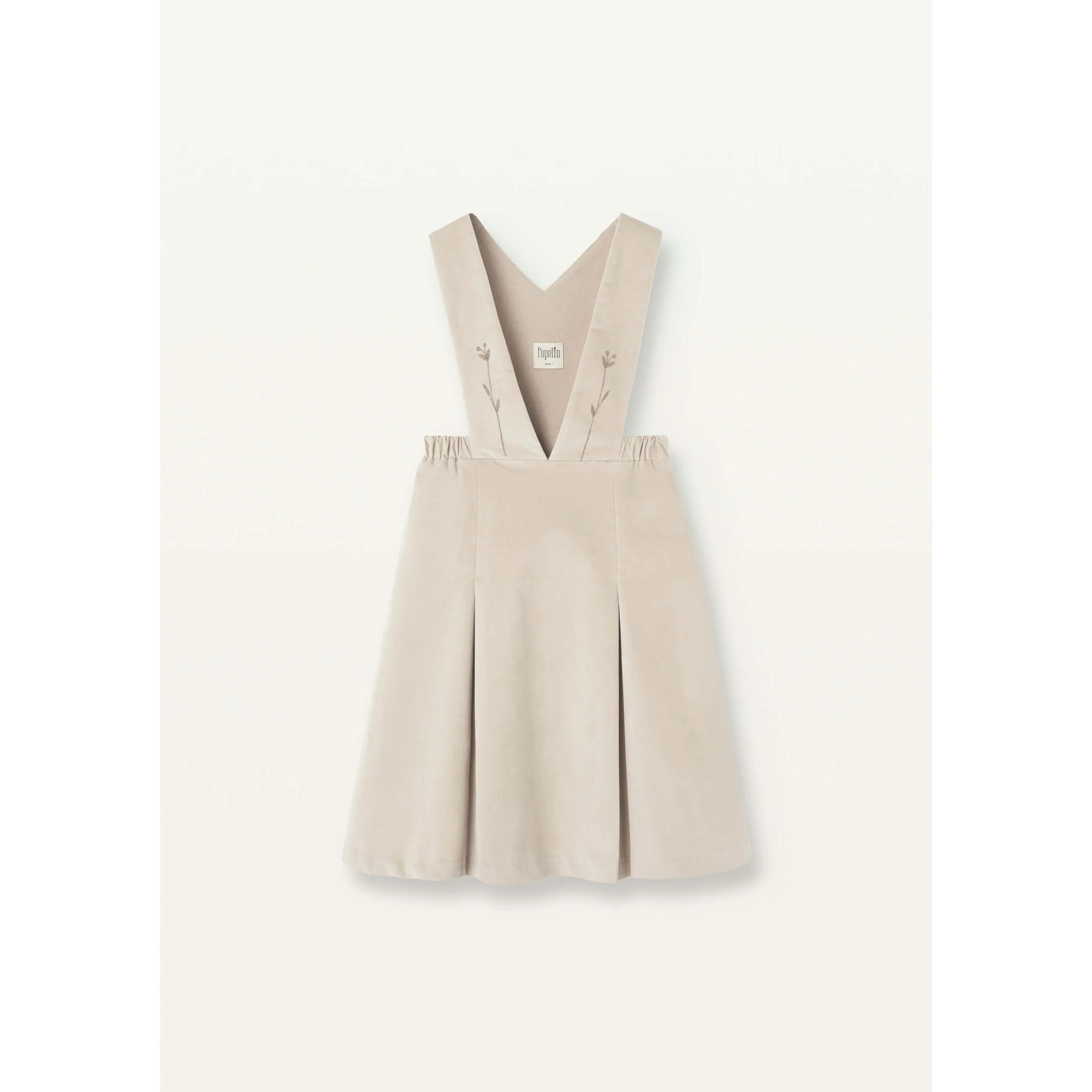Popelin Beige Velvet Embroidered Strap Dress