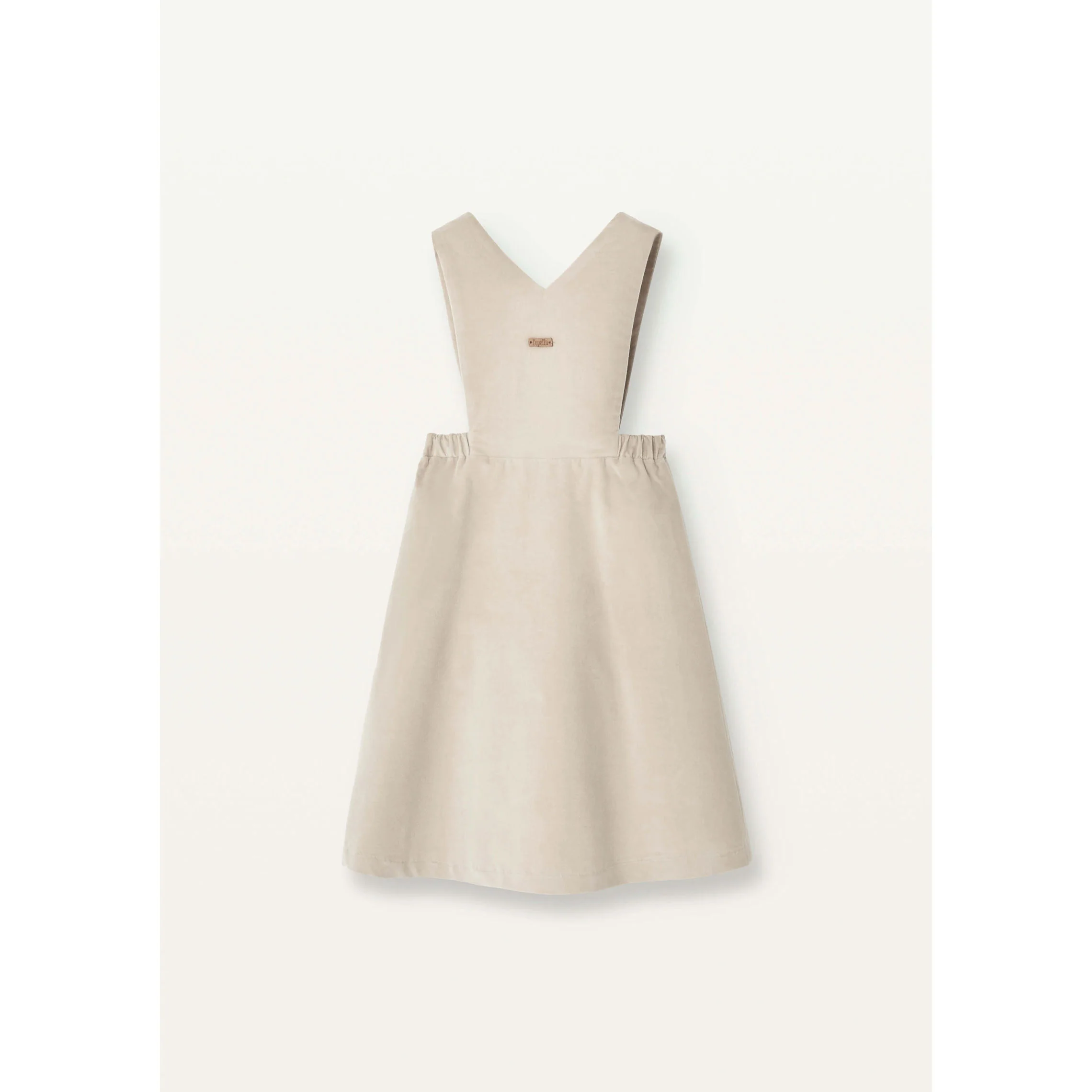 Popelin Beige Velvet Embroidered Strap Dress - Image 3