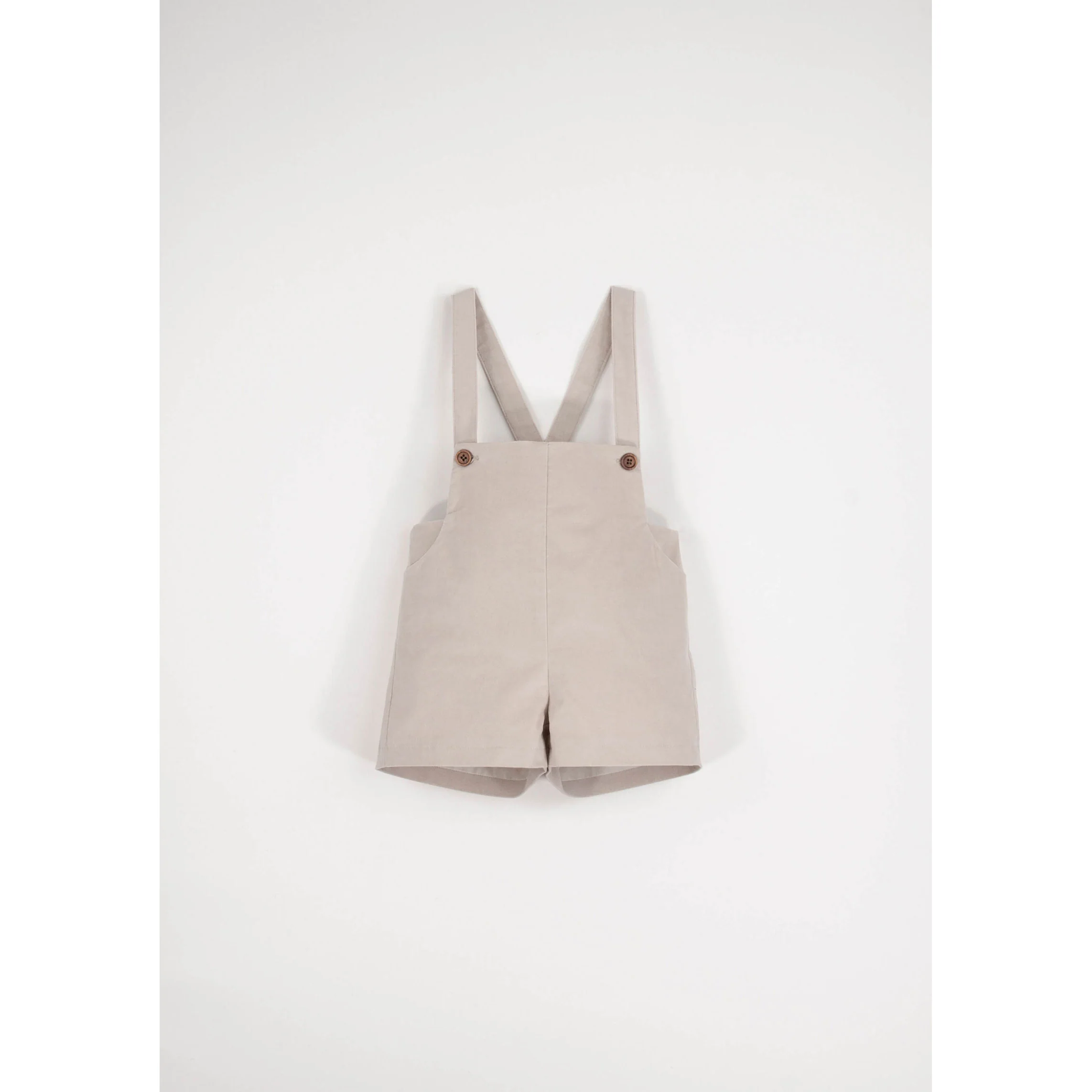 Popelin Beige Velvet Suspender Shorts