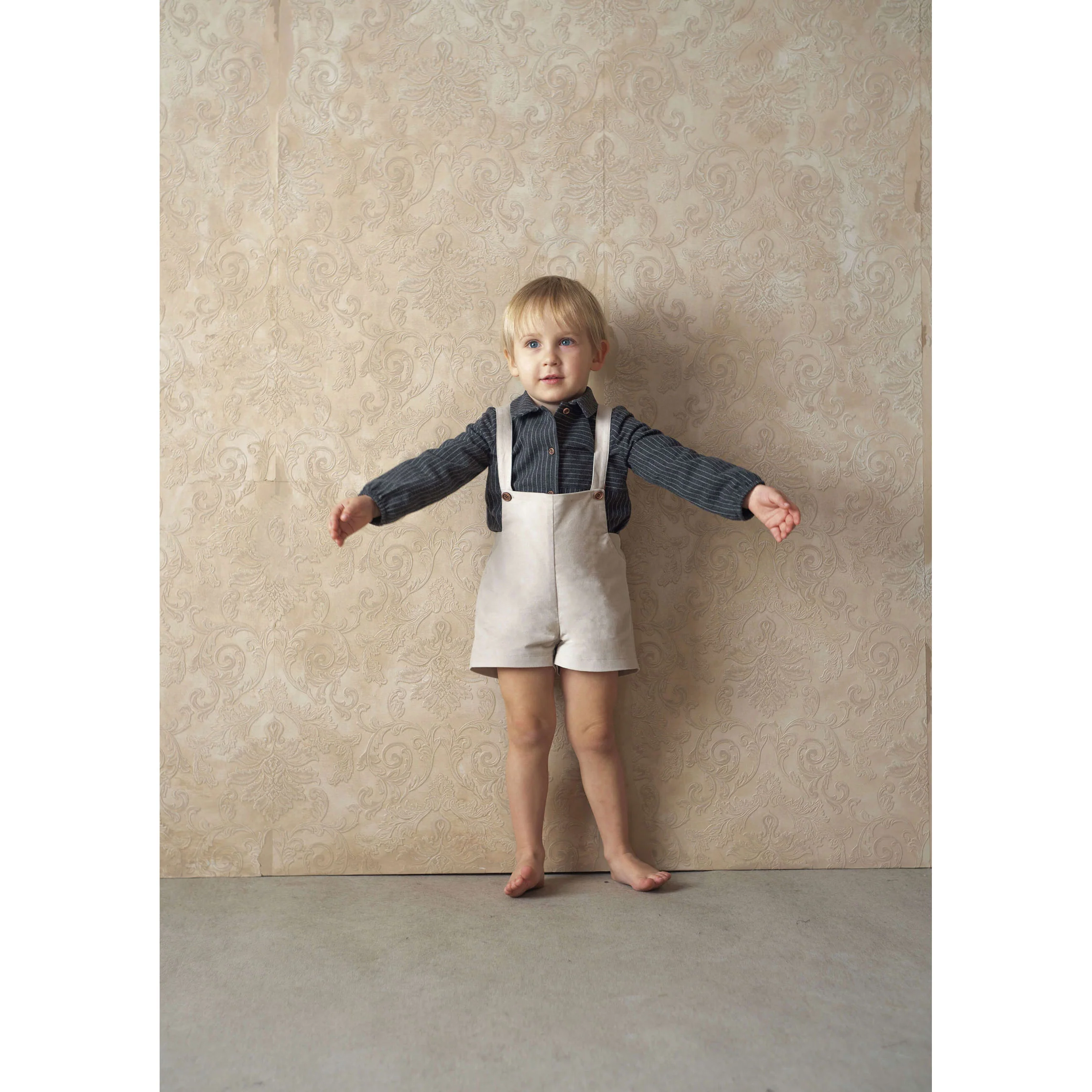 Popelin Beige Velvet Suspender Shorts - Image 2