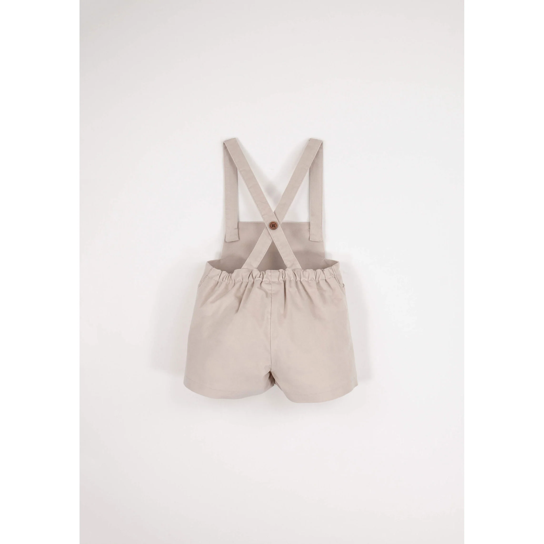 Popelin Beige Velvet Suspender Shorts - Image 3
