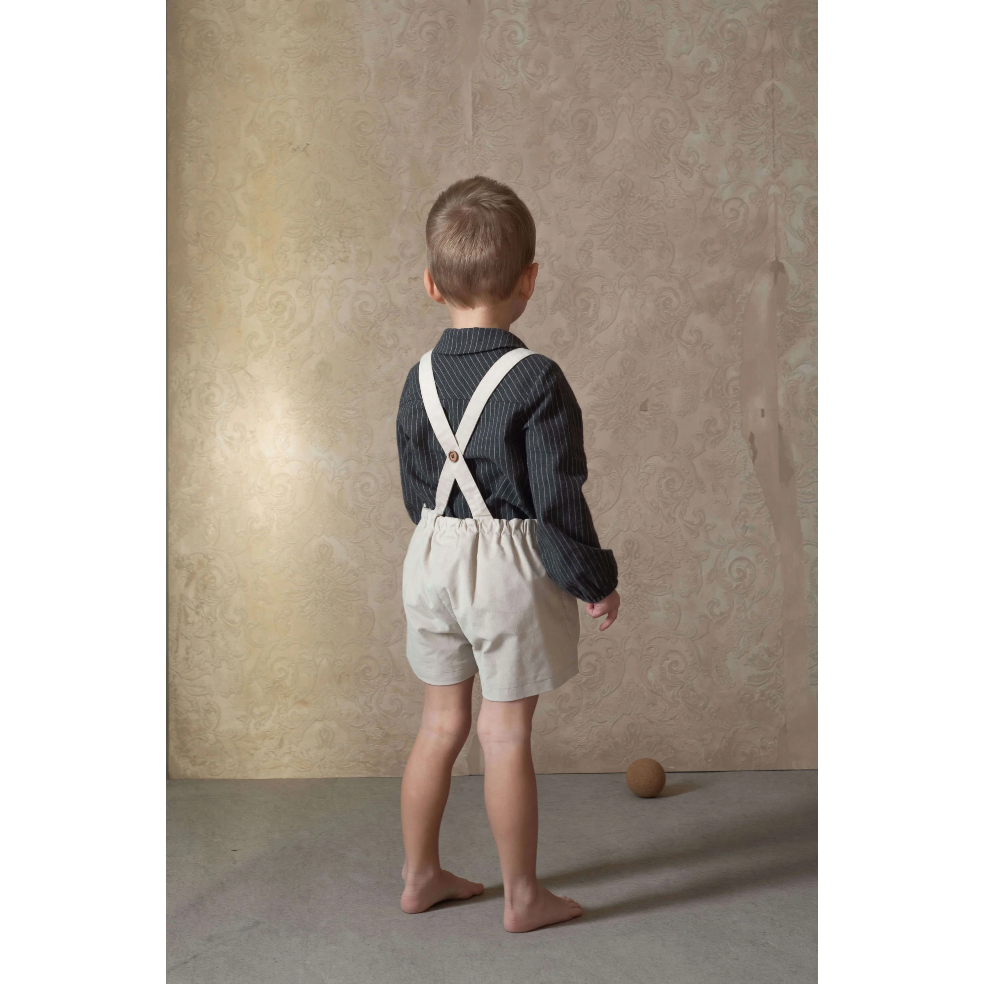 Popelin Beige Velvet Suspender Shorts - Image 4