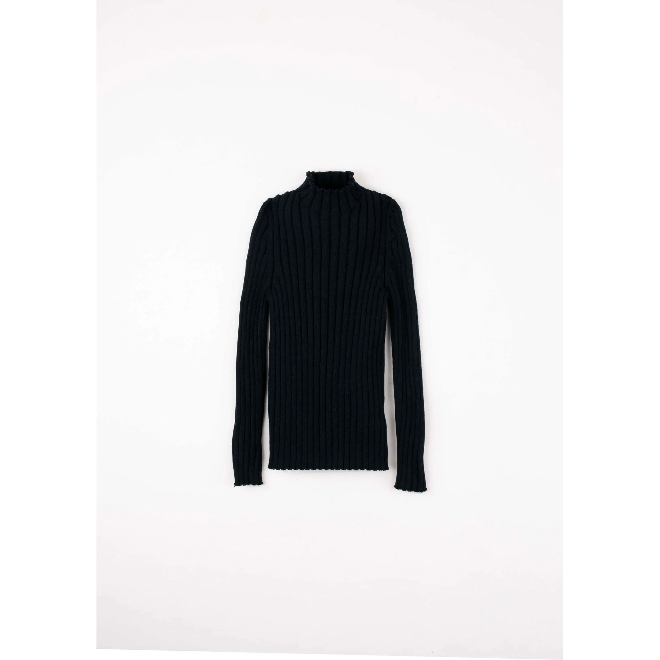 Popelin Black Funnel Collar Rib Pullover