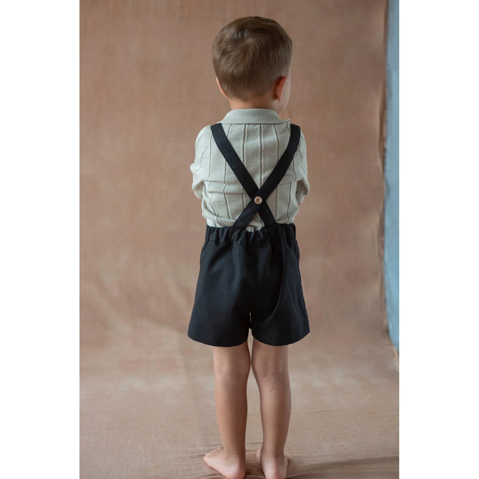 Popelin Black Linen Suspender Shorts - Image 4