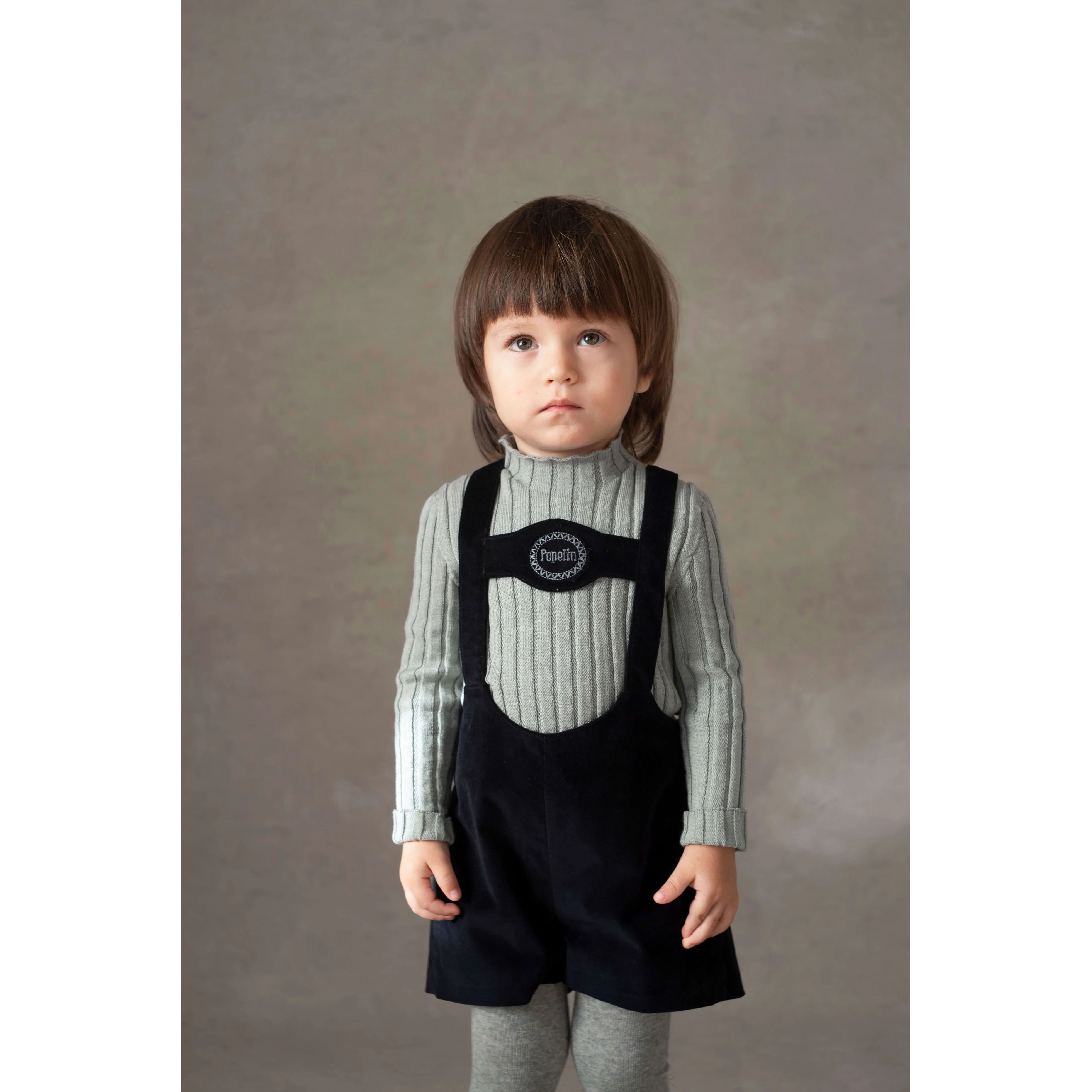 Popelin Black Velvet Embroidered Short Dungarees - Image 2