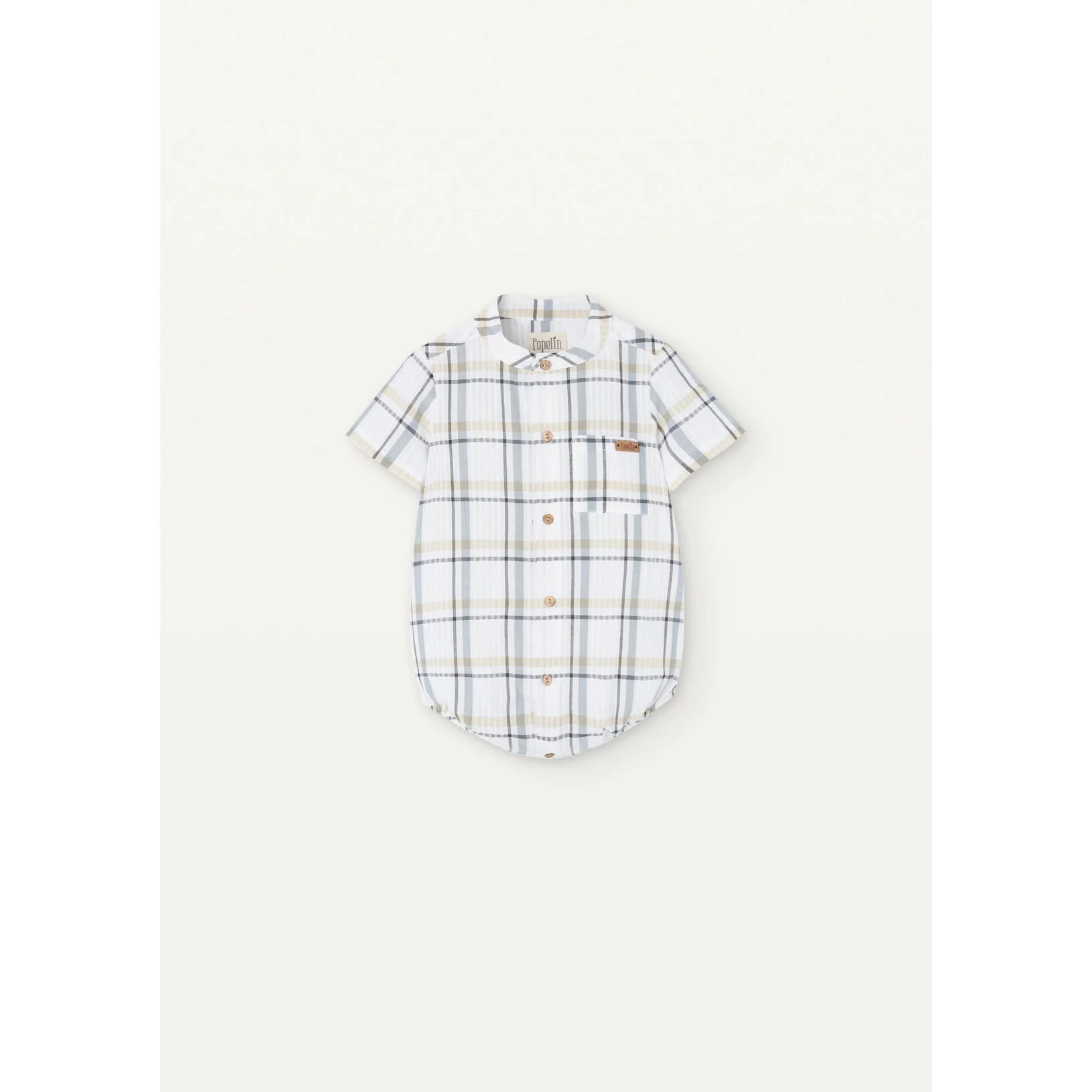 Popelin Blue Plaid Shirt Romper