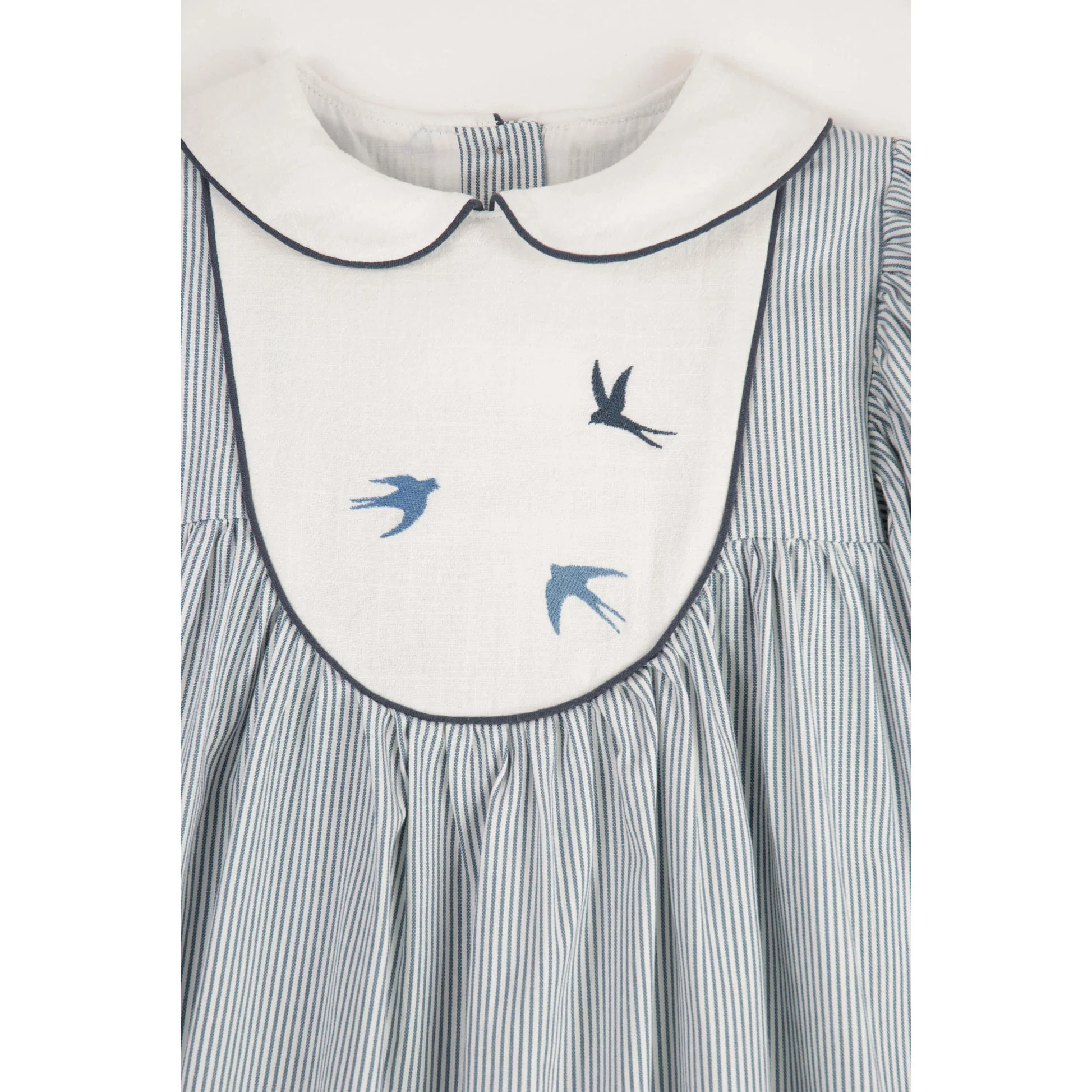 Popelin Blue Stripe Embroidered Yoke Dress - Image 3