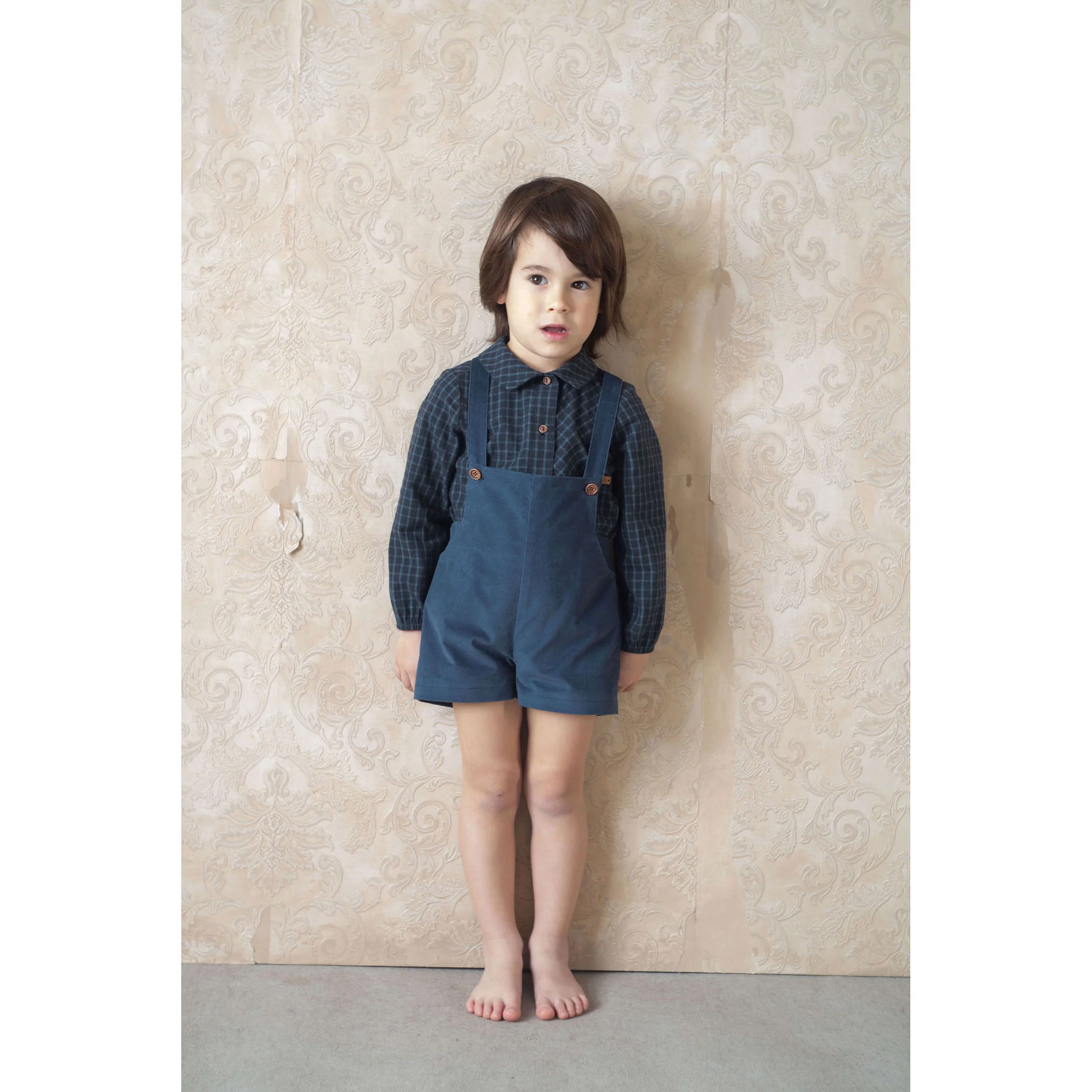 Popelin Blue Velvet Suspender Shorts - Image 2