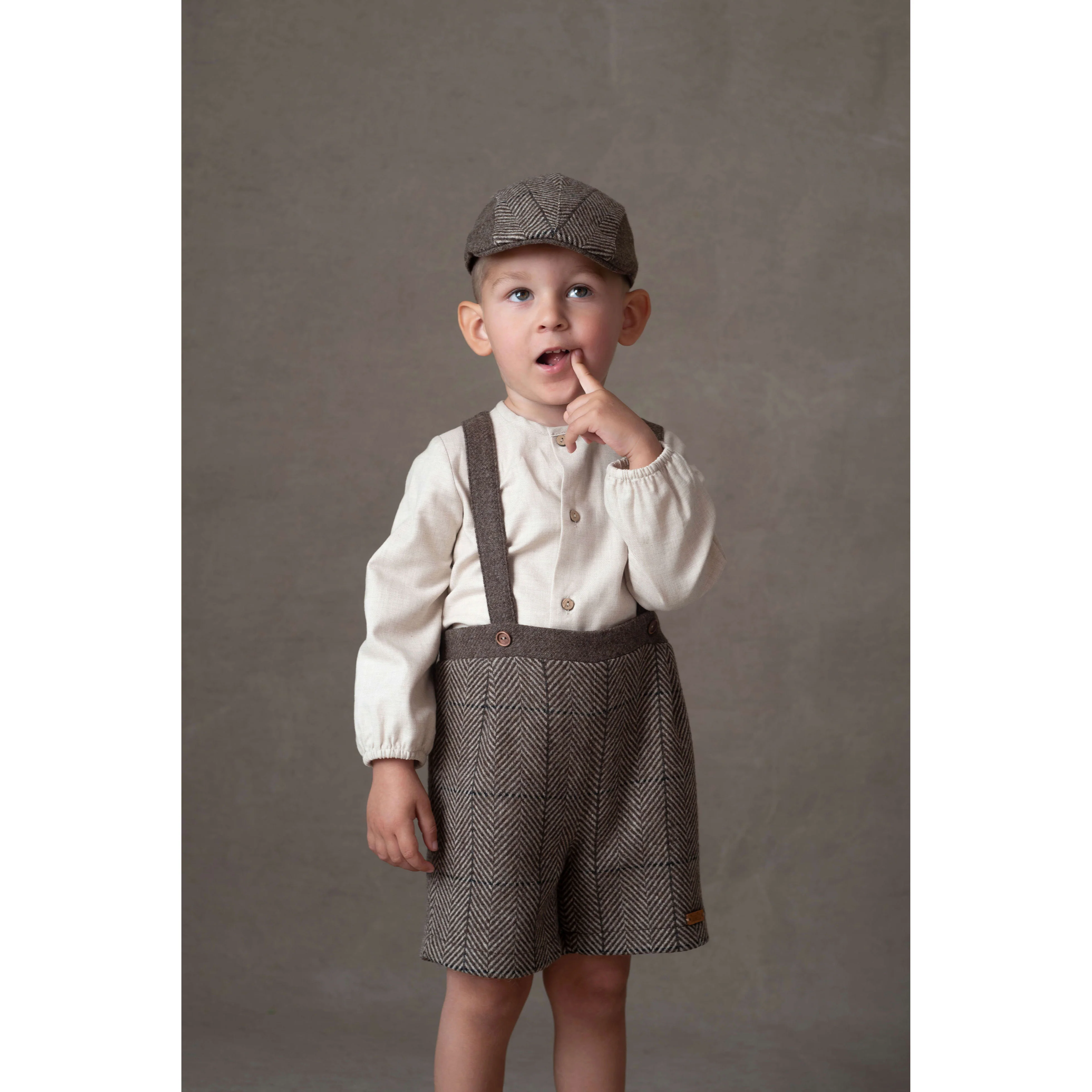 Popelin Brown Herringbone Crossover Strap Shorts - Image 2