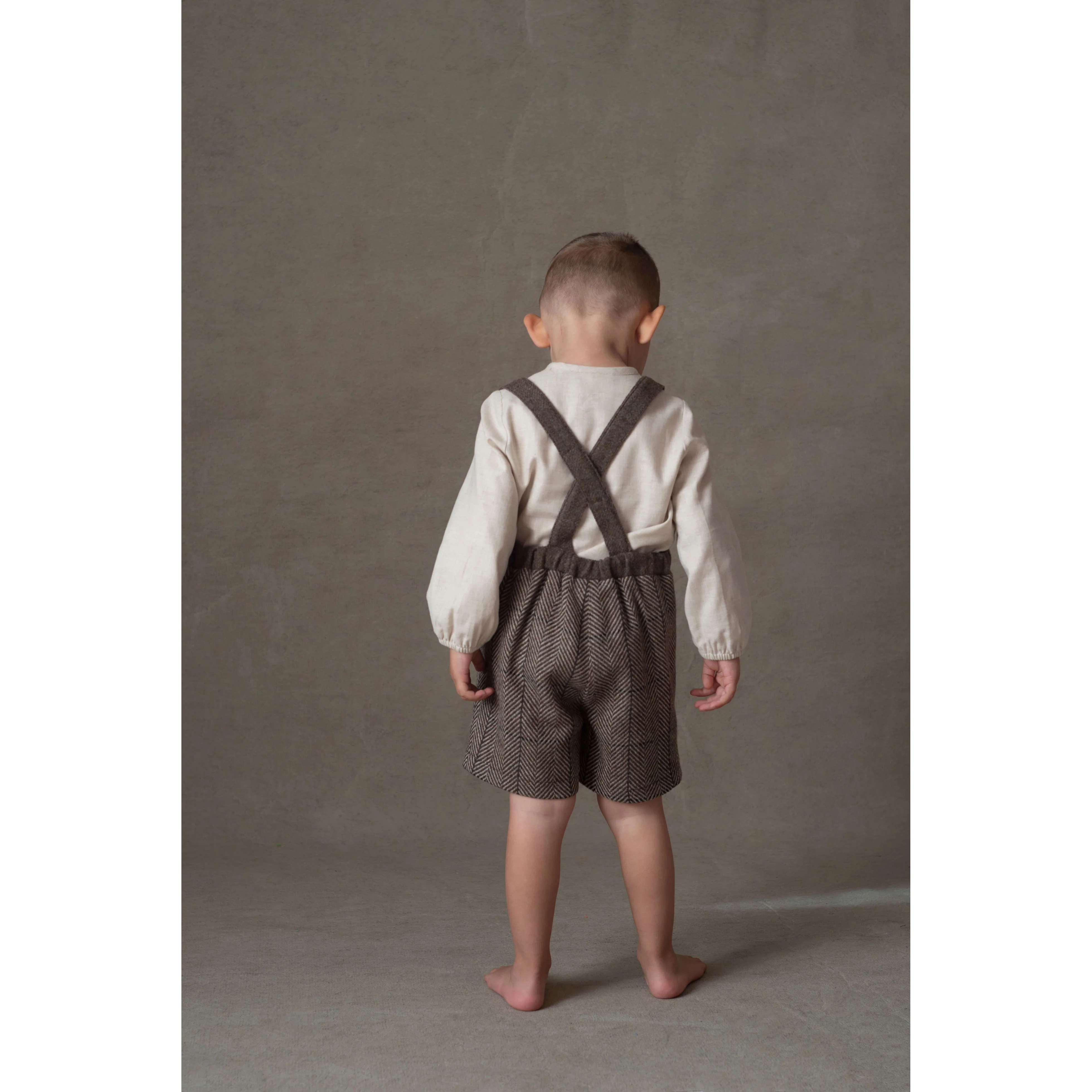 Popelin Brown Herringbone Crossover Strap Shorts - Image 4