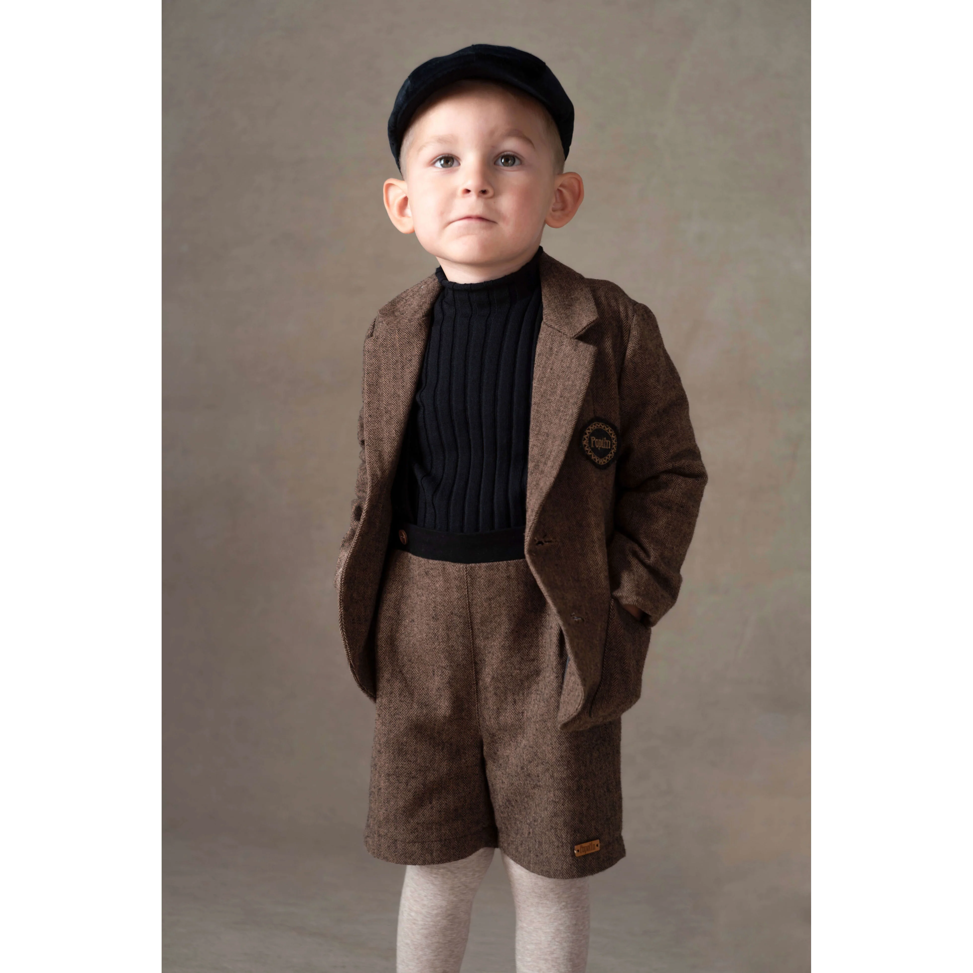 Popelin Brown Micro Herringbone Crossover Shorts - Image 2