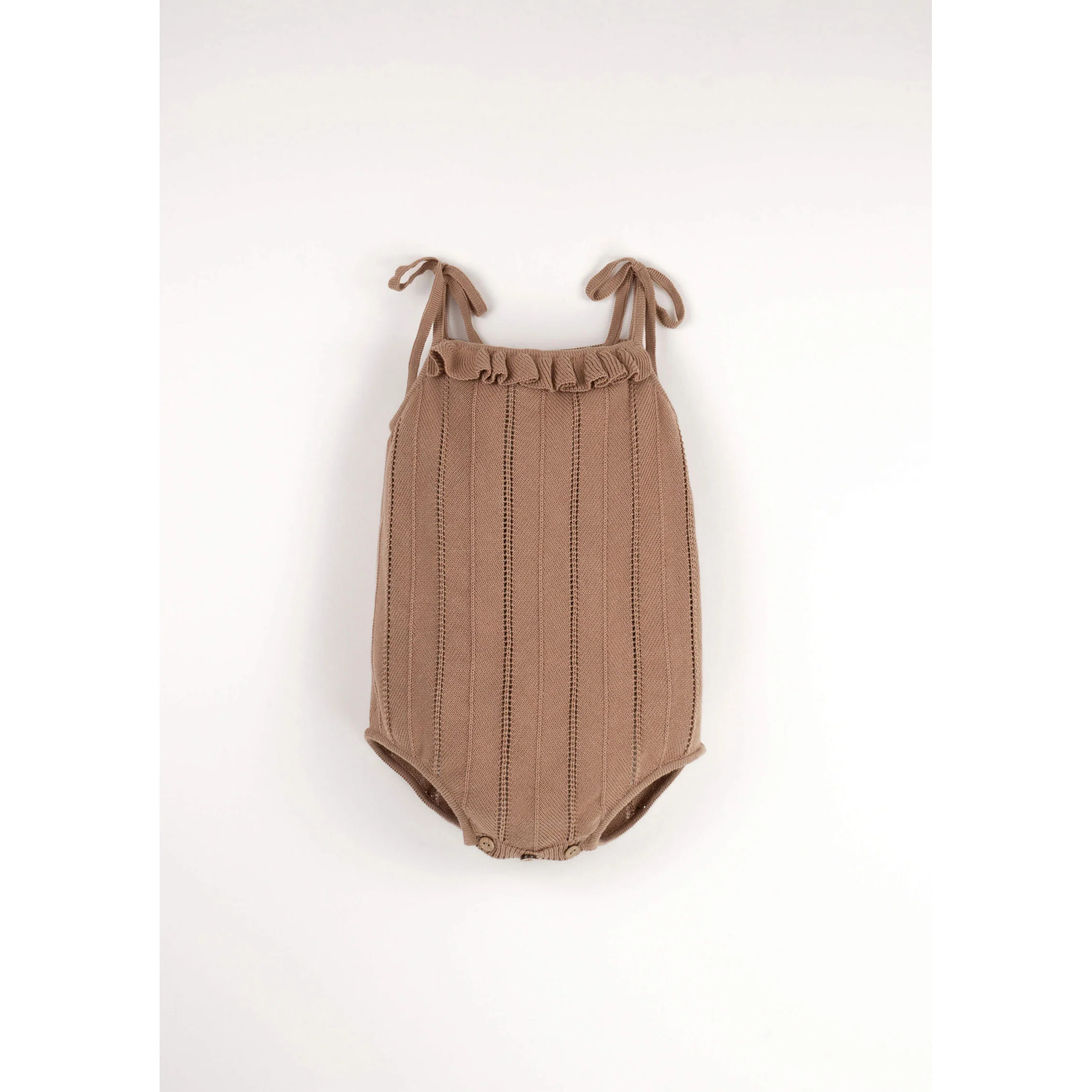 Popelin Brown Openwork Knit Romper