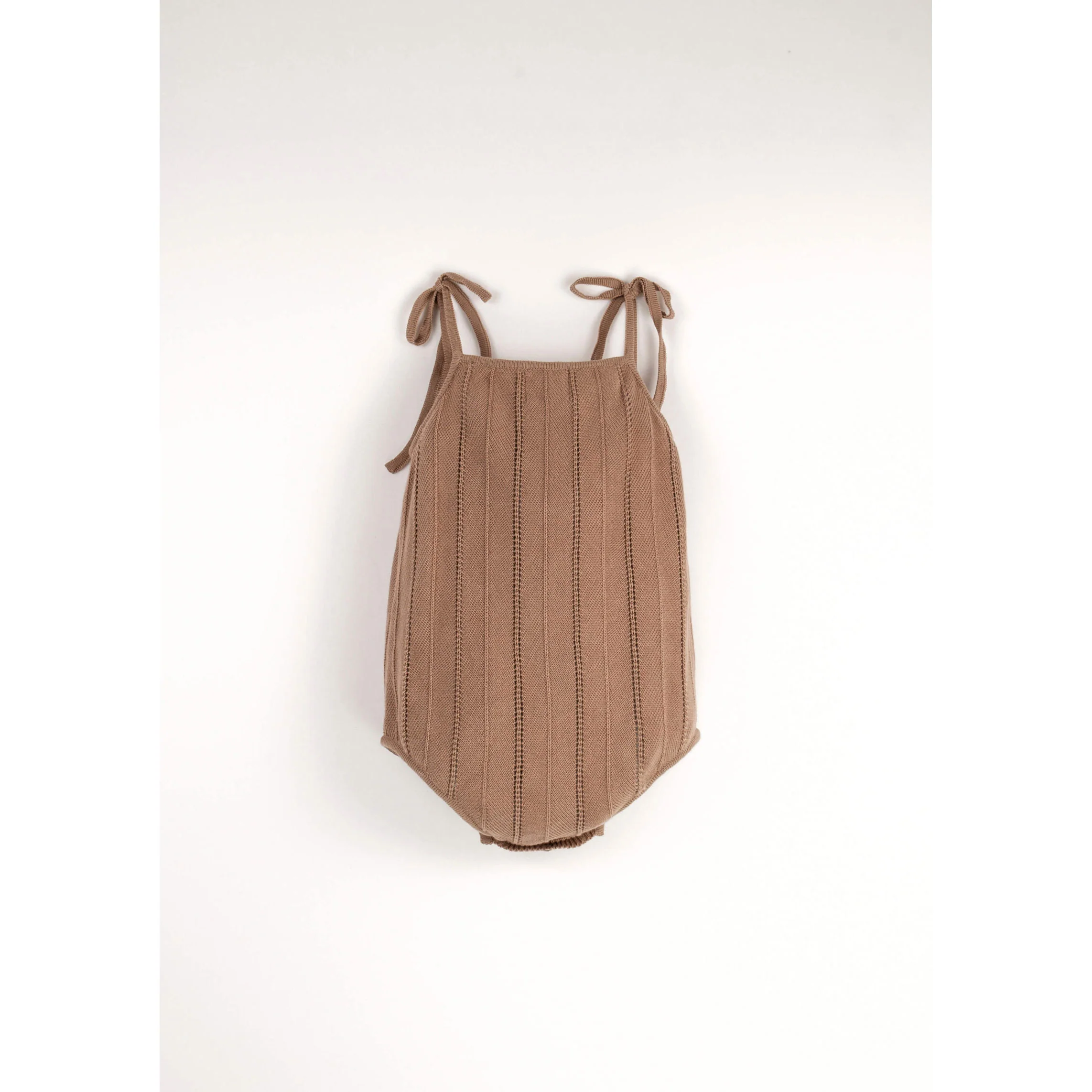 Popelin Brown Openwork Knit Romper - Image 2