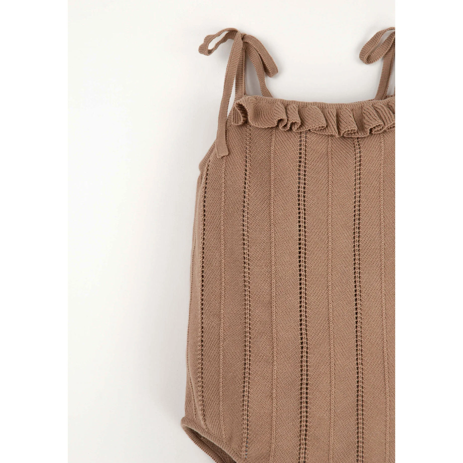 Popelin Brown Openwork Knit Romper - Image 3