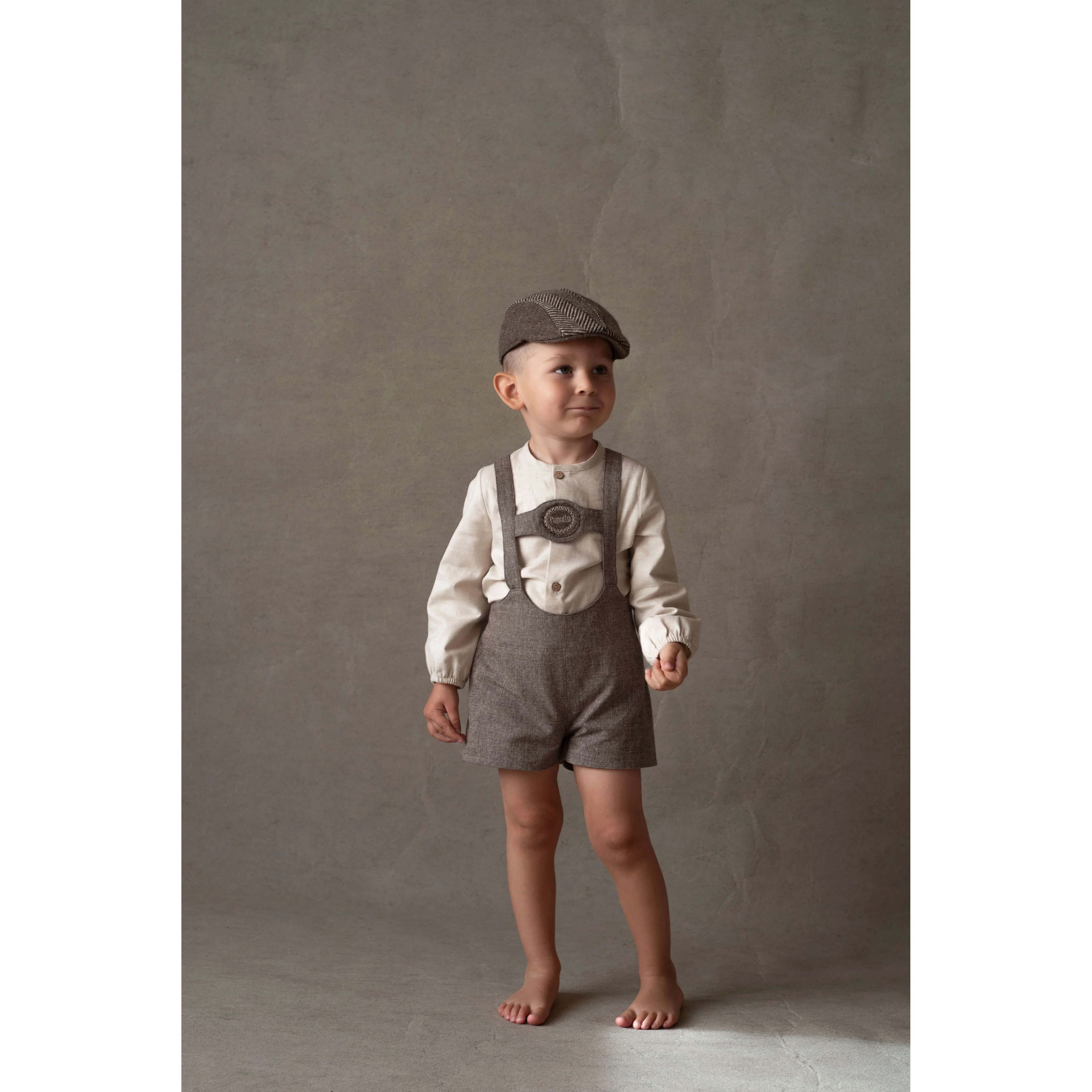 Popelin Brown Oxford Embroidered Short Dungarees - Image 2