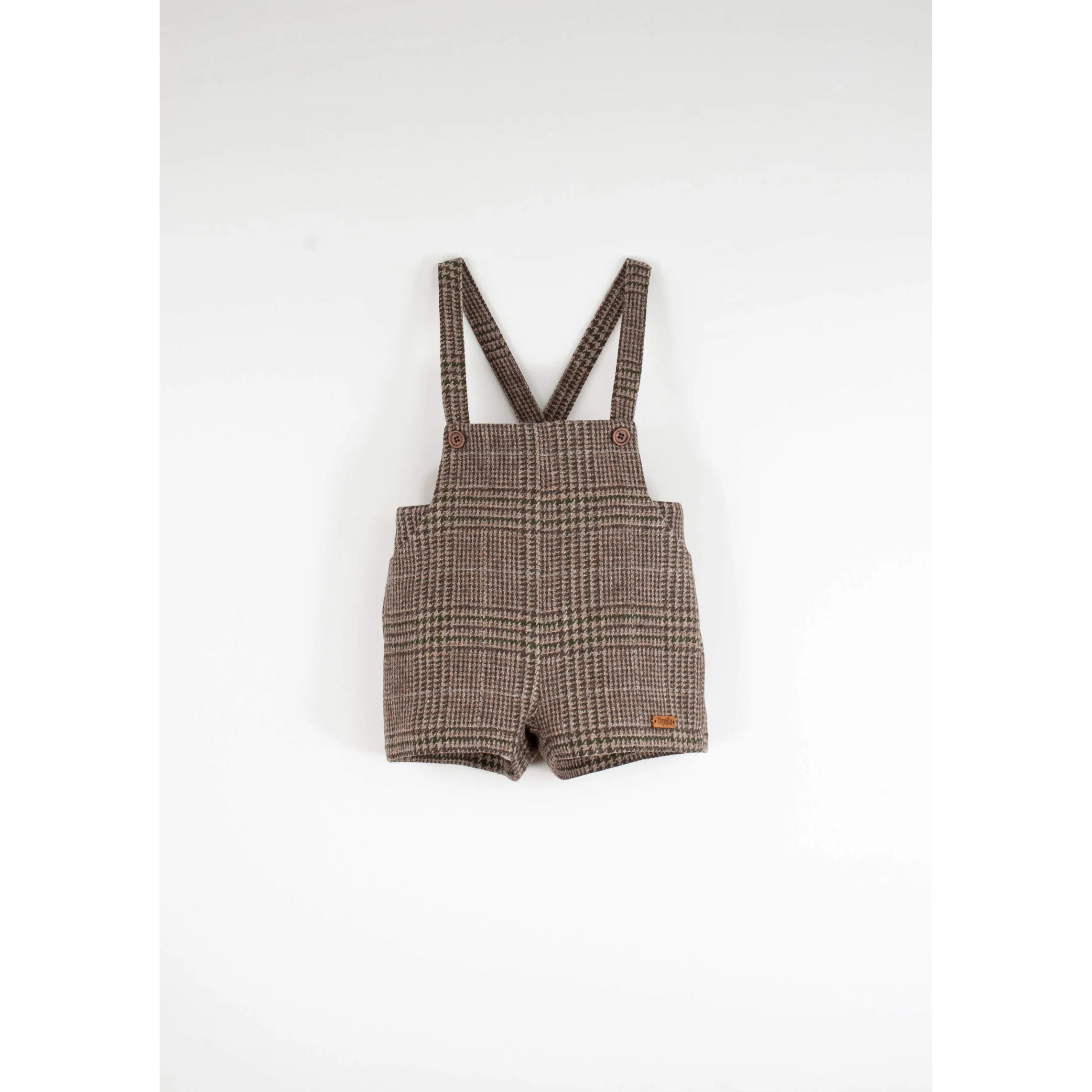 Popelin Brown Plaid Wool Suspender Shorts