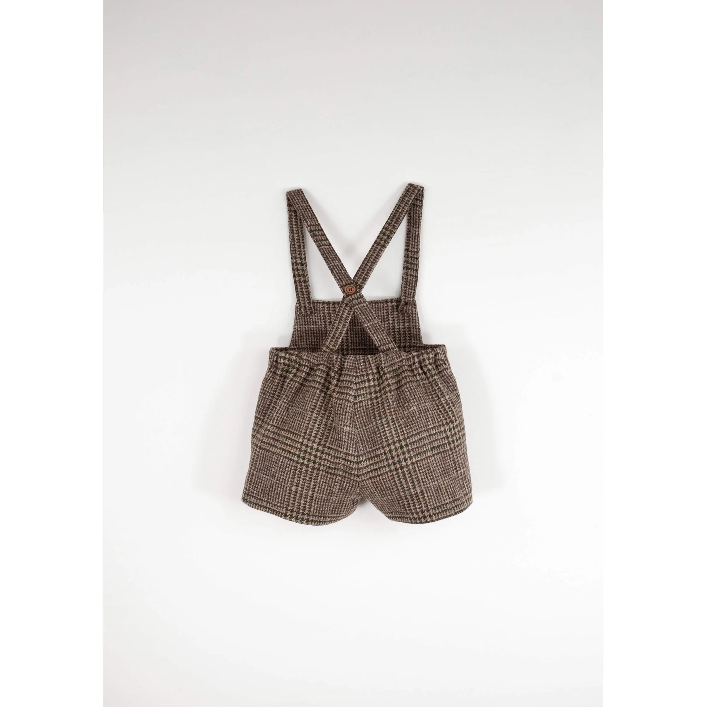 Popelin Brown Plaid Wool Suspender Shorts - Image 3