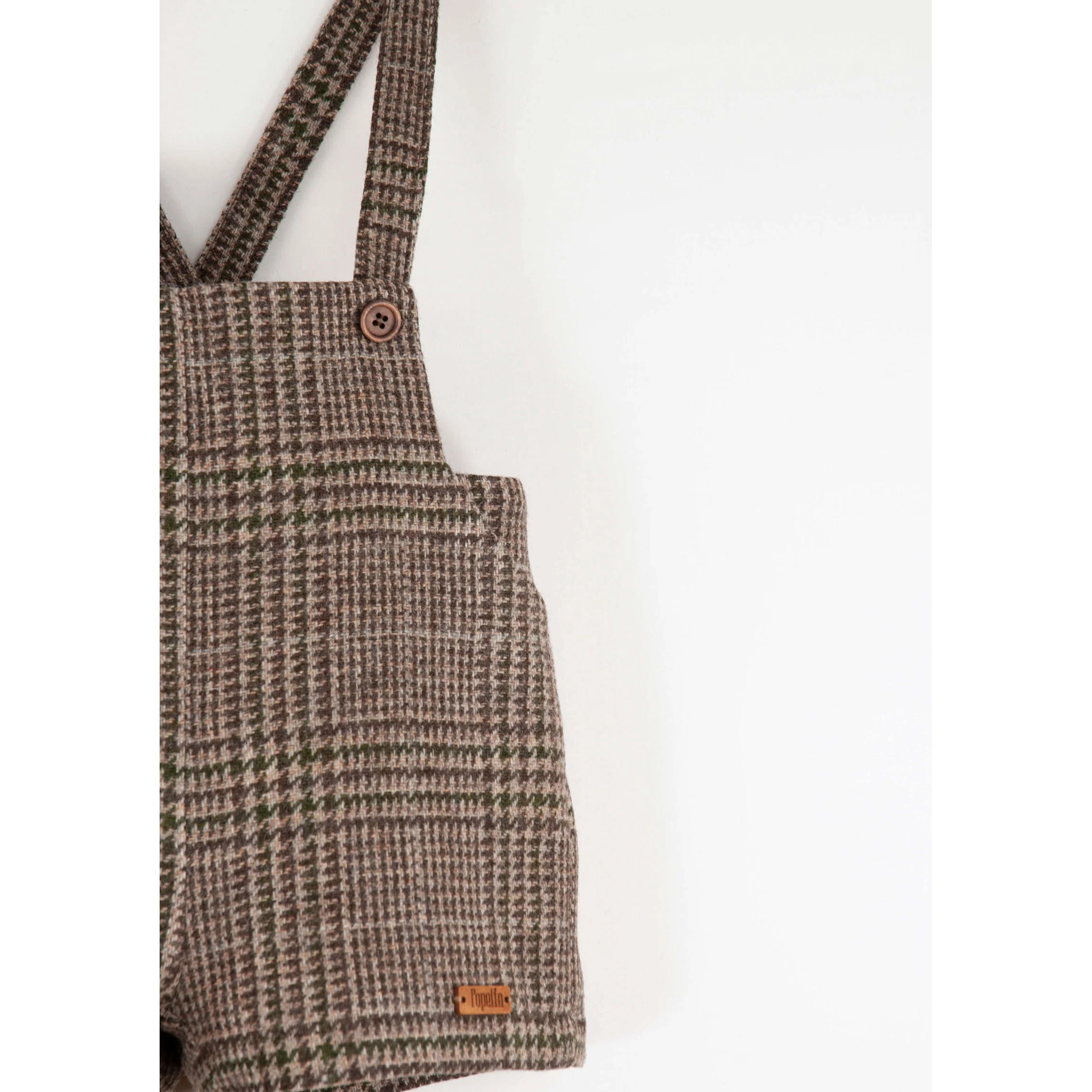 Popelin Brown Plaid Wool Suspender Shorts - Image 5