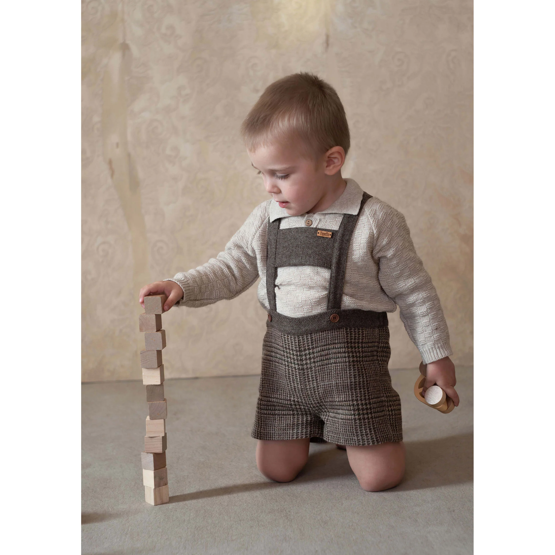 Popelin Brown Plaid Suspender Shorts - Image 2