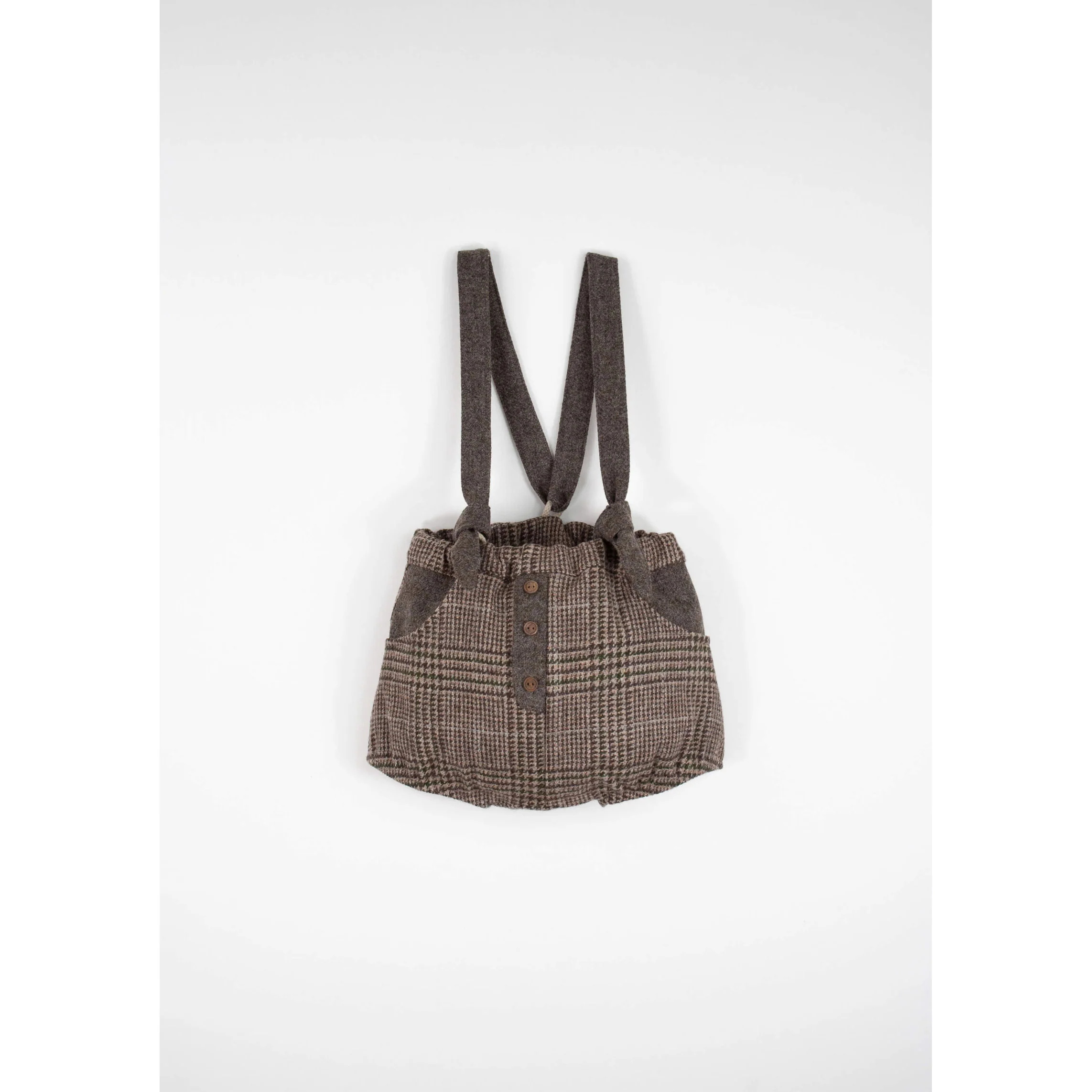 Popelin Brown Plaid Wool Romper