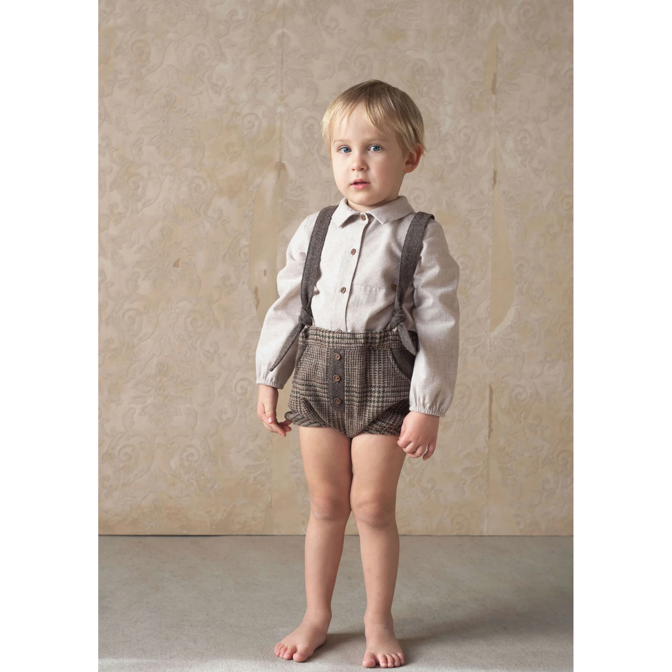 Popelin Brown Plaid Wool Romper - Image 2