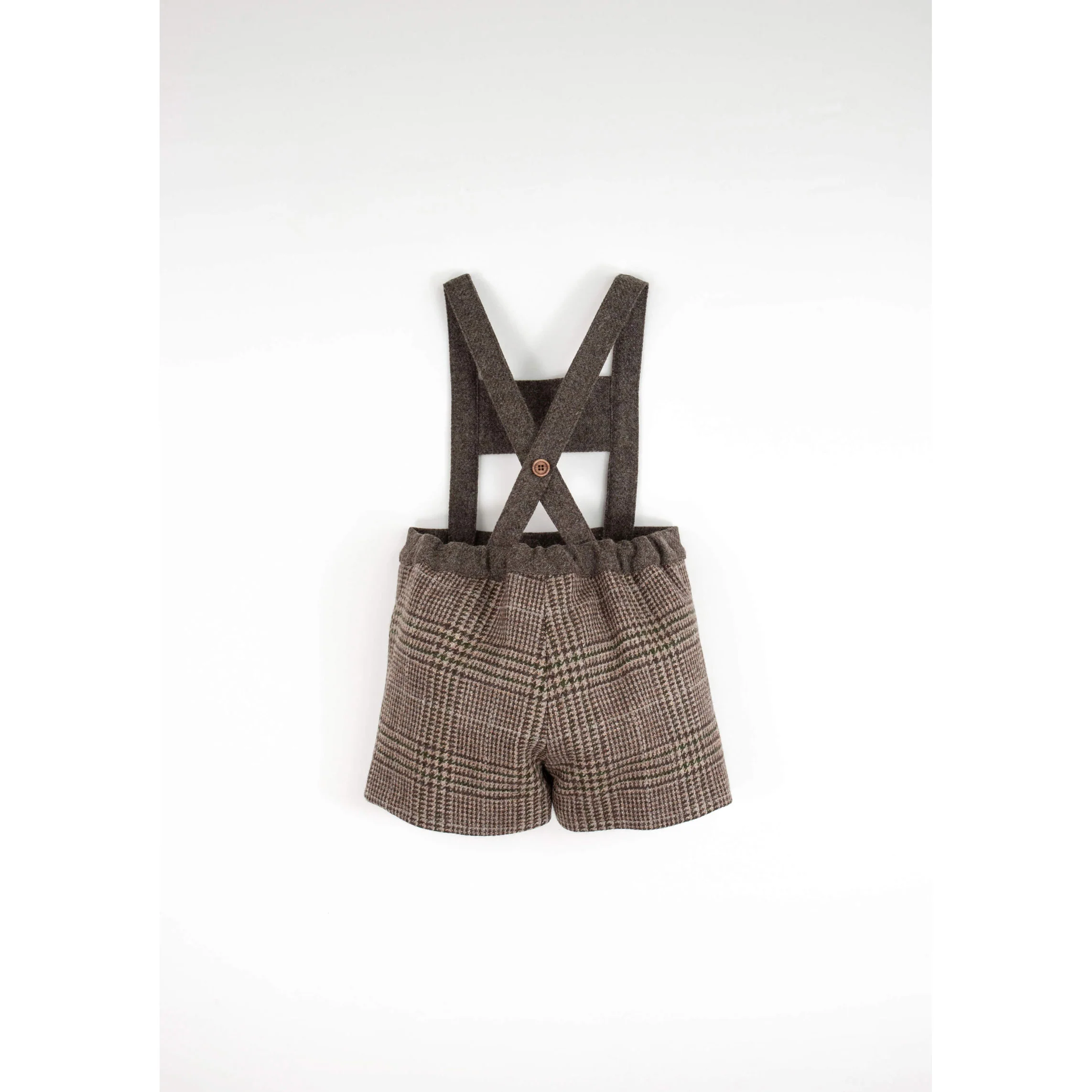 Popelin Brown Plaid Suspender Shorts - Image 3