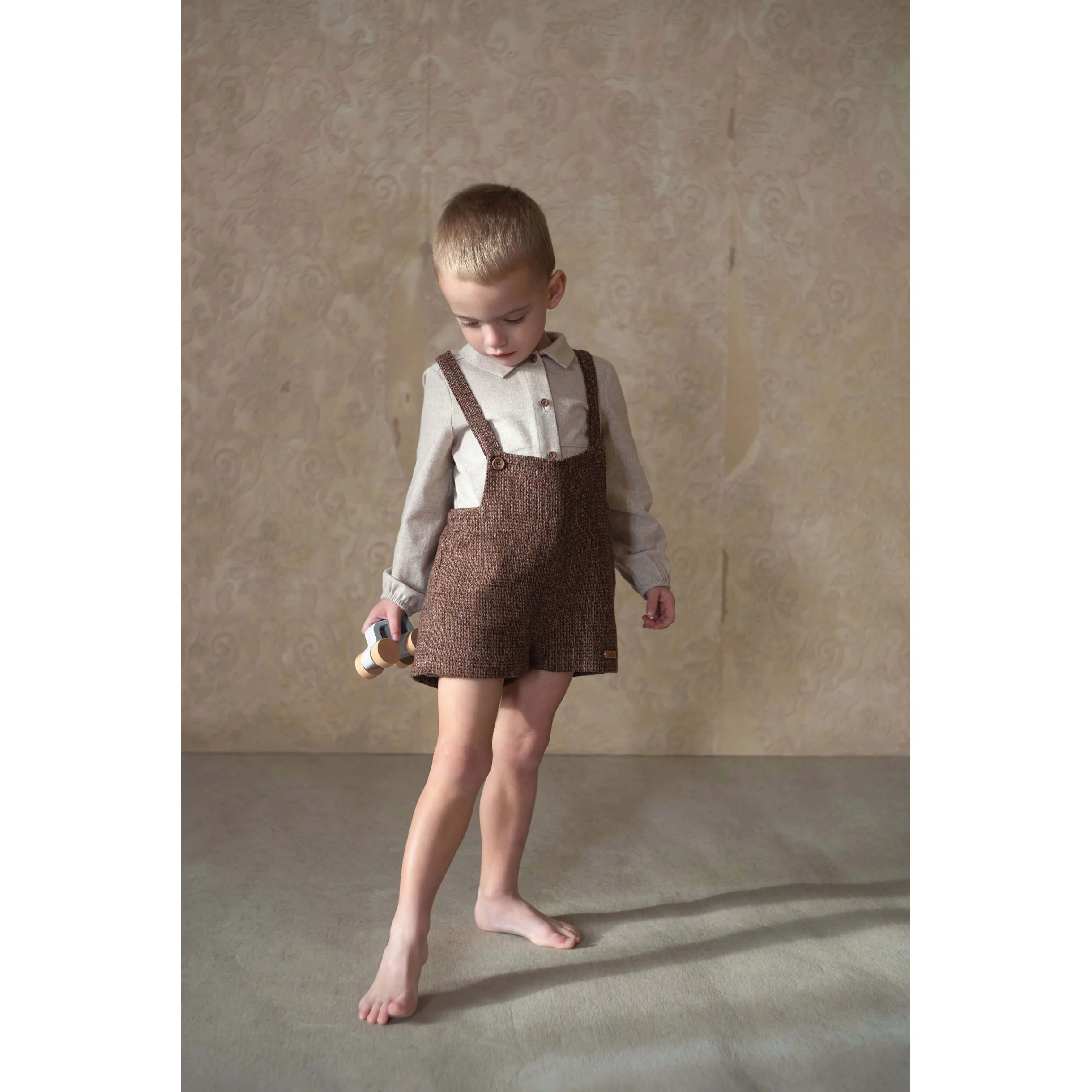 Popelin Burgundy Wool Suspender Shorts - Image 2