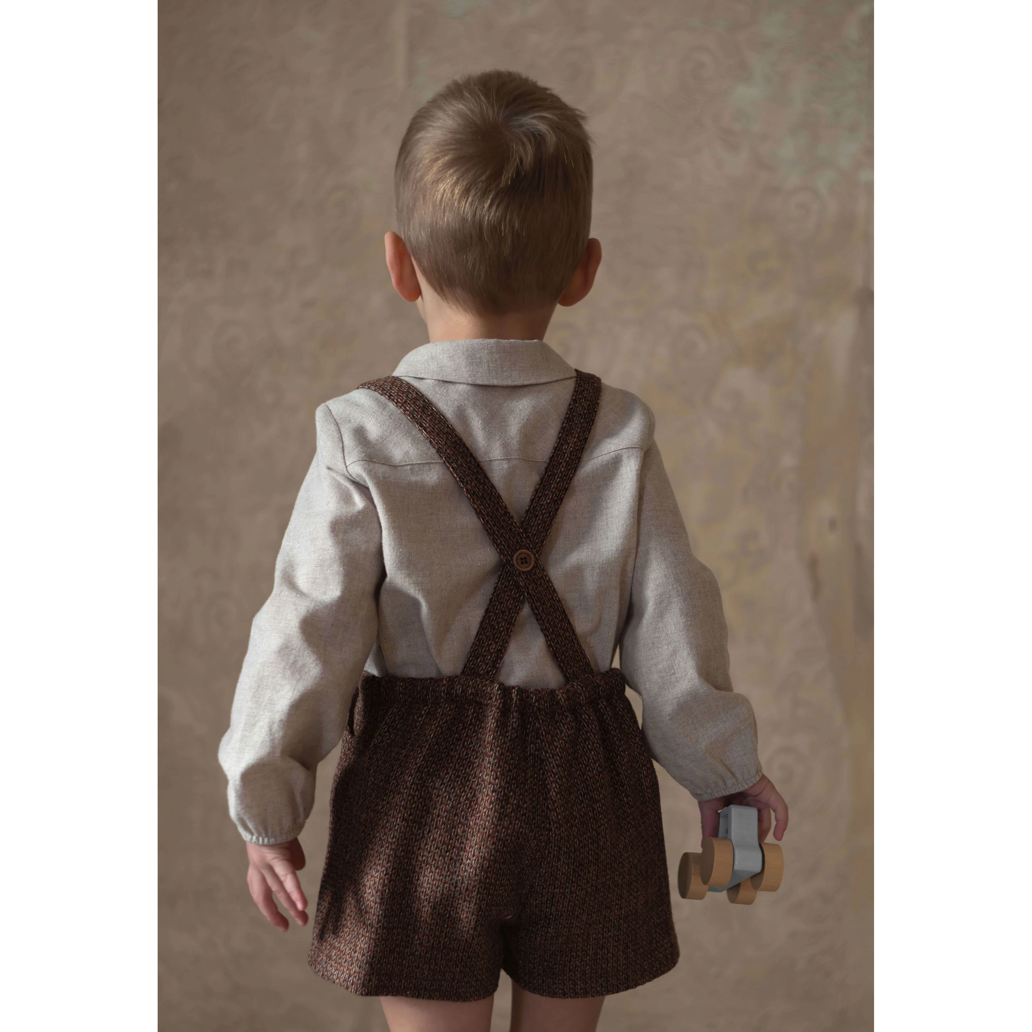 Popelin Burgundy Wool Suspender Shorts - Image 4