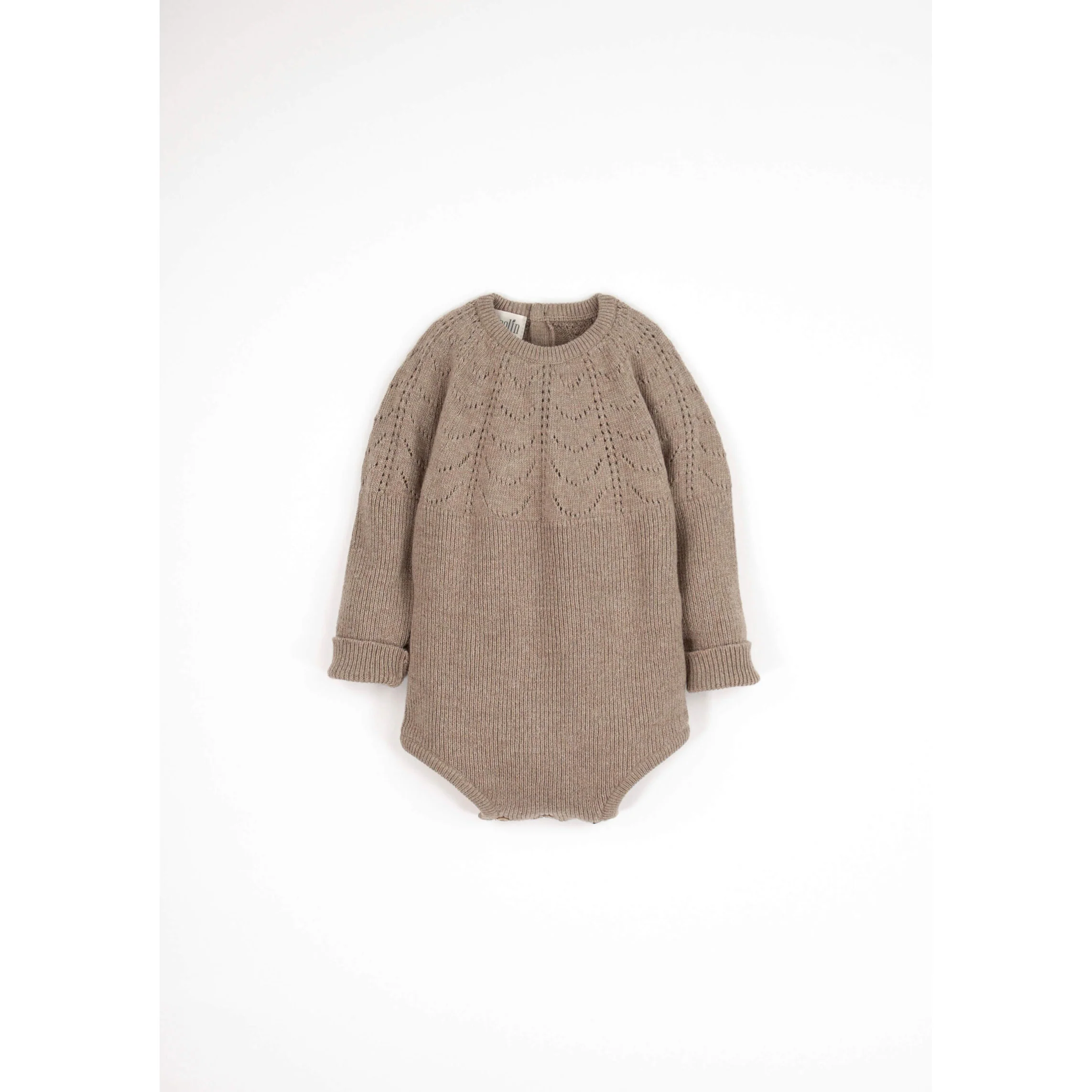 Popelin Camel Openwork Knit Romper