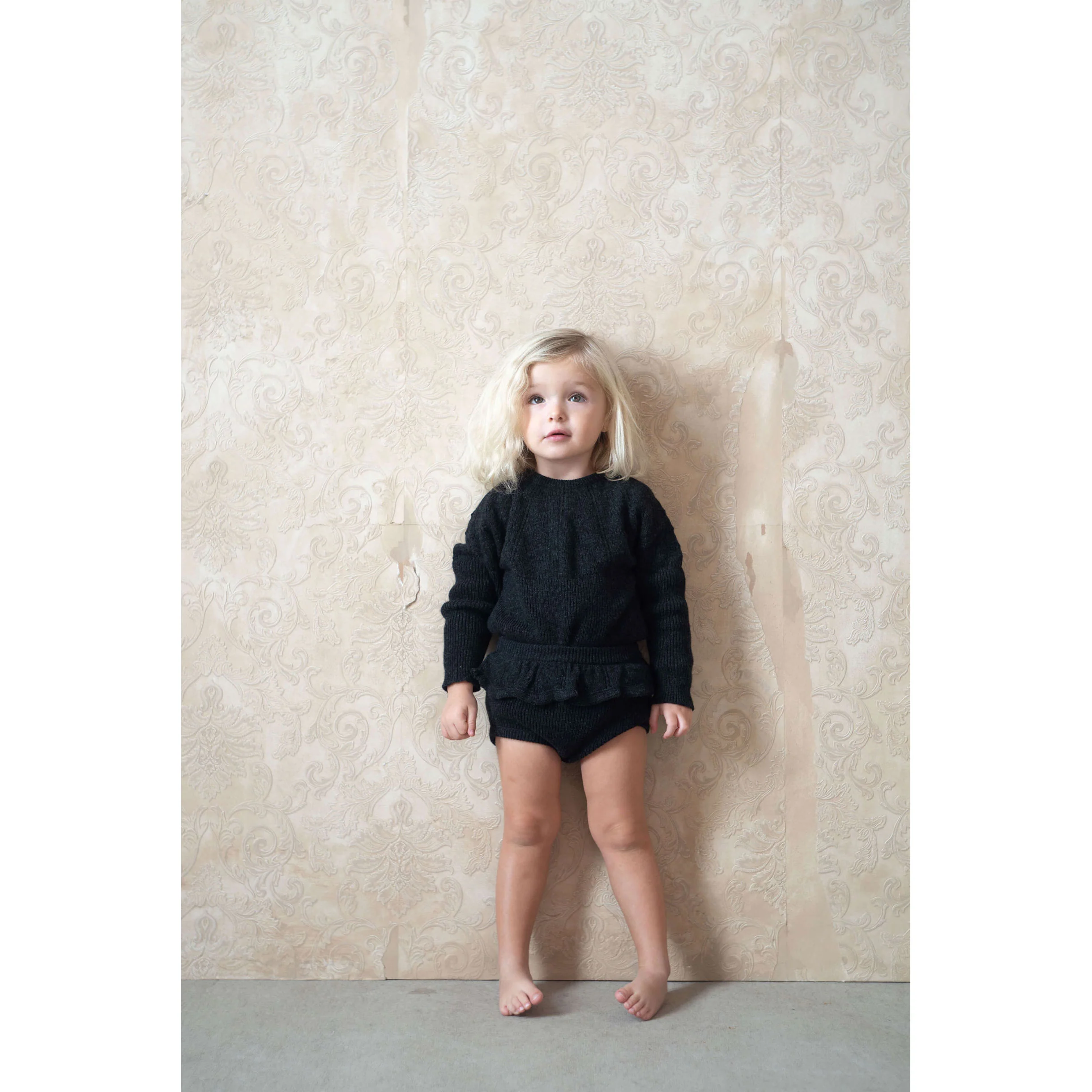 Popelin Dark Grey Openwork Knit Romper - Image 2