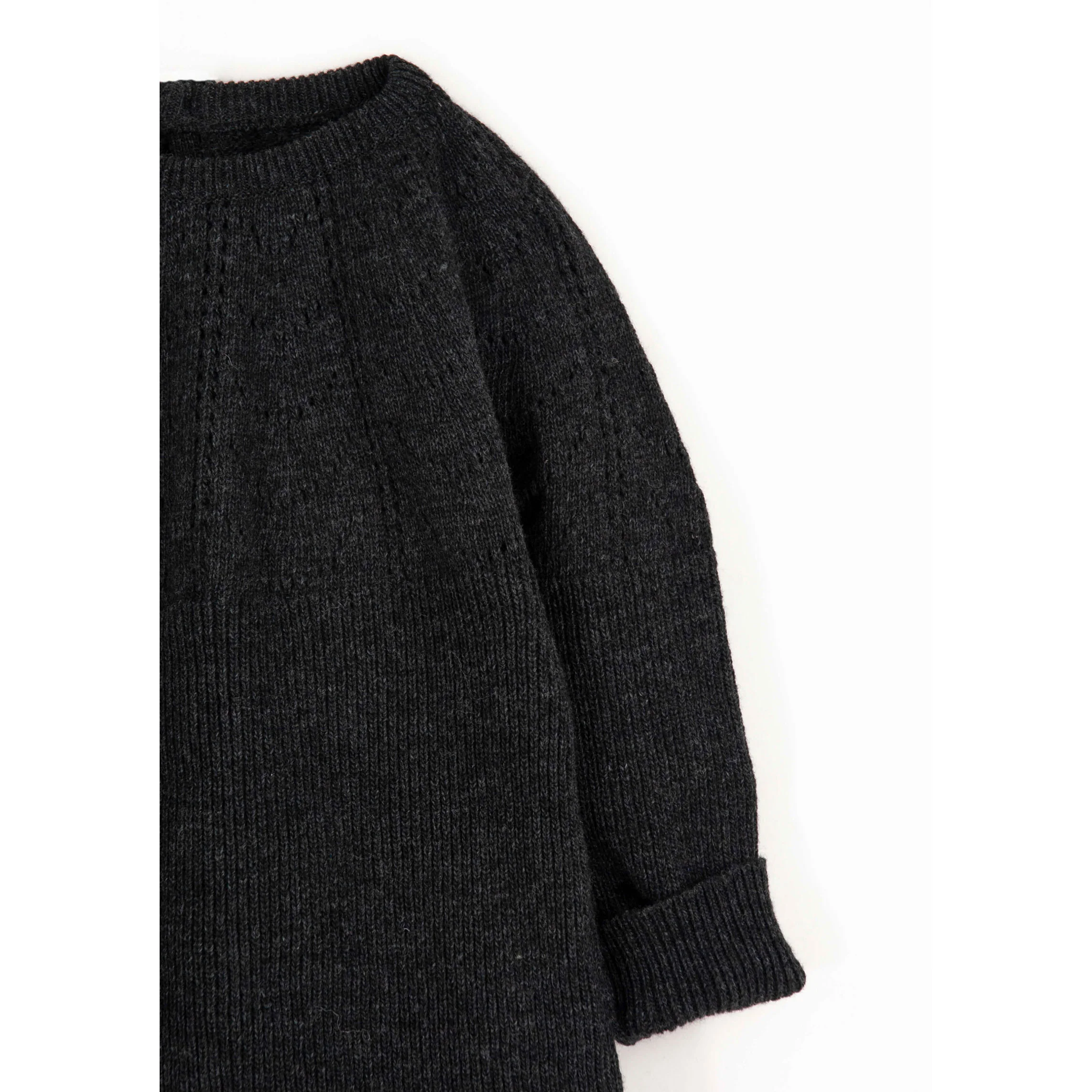 Popelin Dark Grey Openwork Knit Romper - Image 3