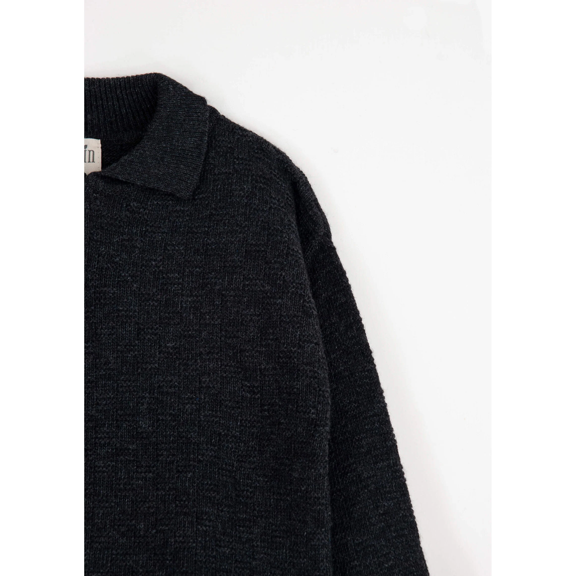 Popelin Dark Grey Textured Knit Polo - Image 3