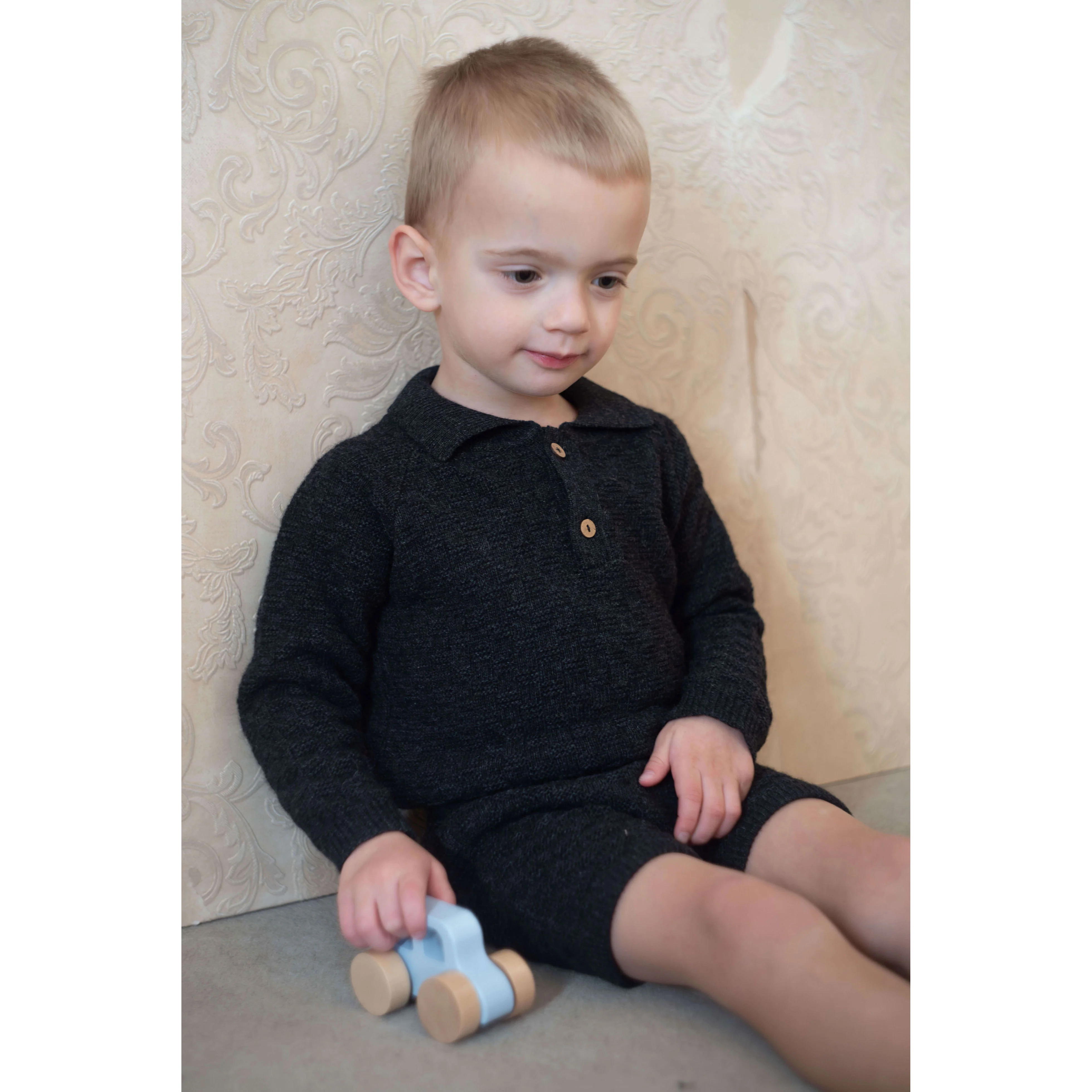 Popelin Dark Grey Textured Knit Romper - Image 2