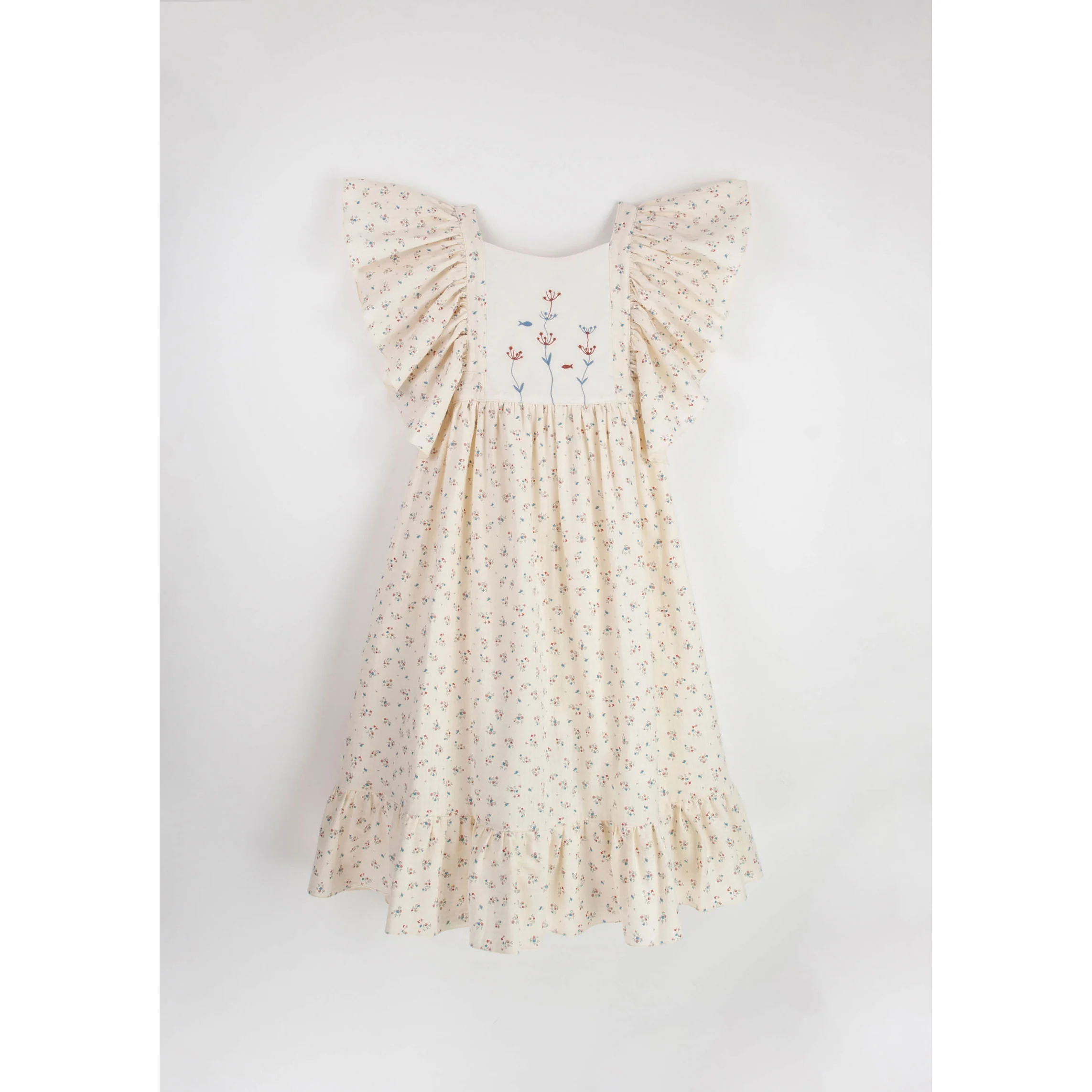 Popelin Floral Frill Midi Dress