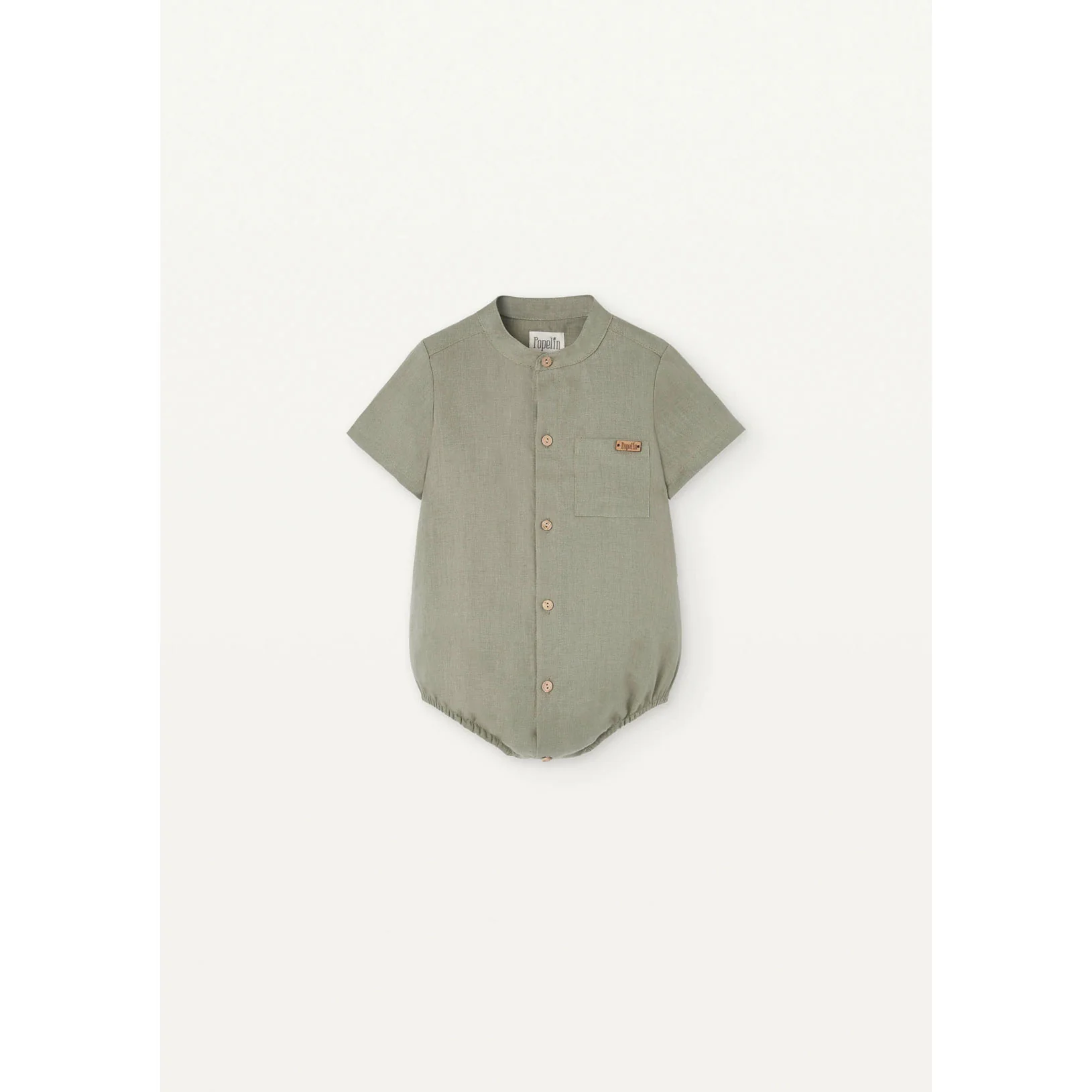 Popelin Green Linen Shirt Romper
