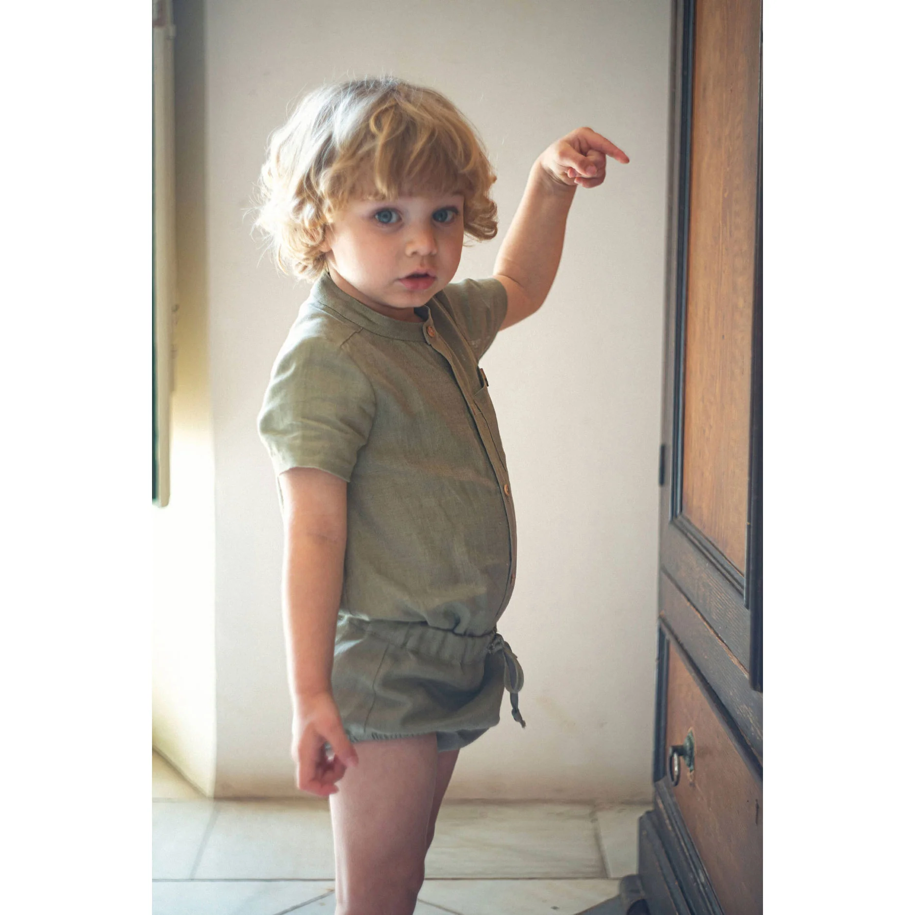 Popelin Green Linen Shirt Romper - Image 2