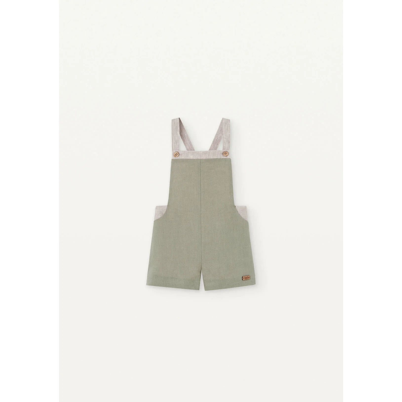 Popelin Green Linen Contrasting Dungarees