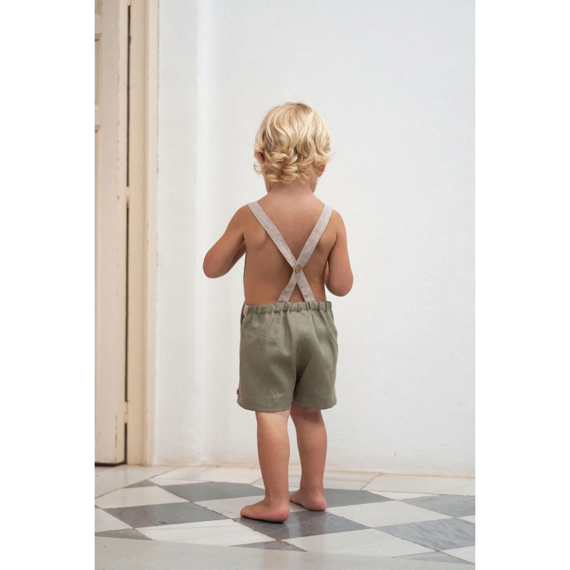 Popelin Green Linen Contrasting Dungarees - Image 4