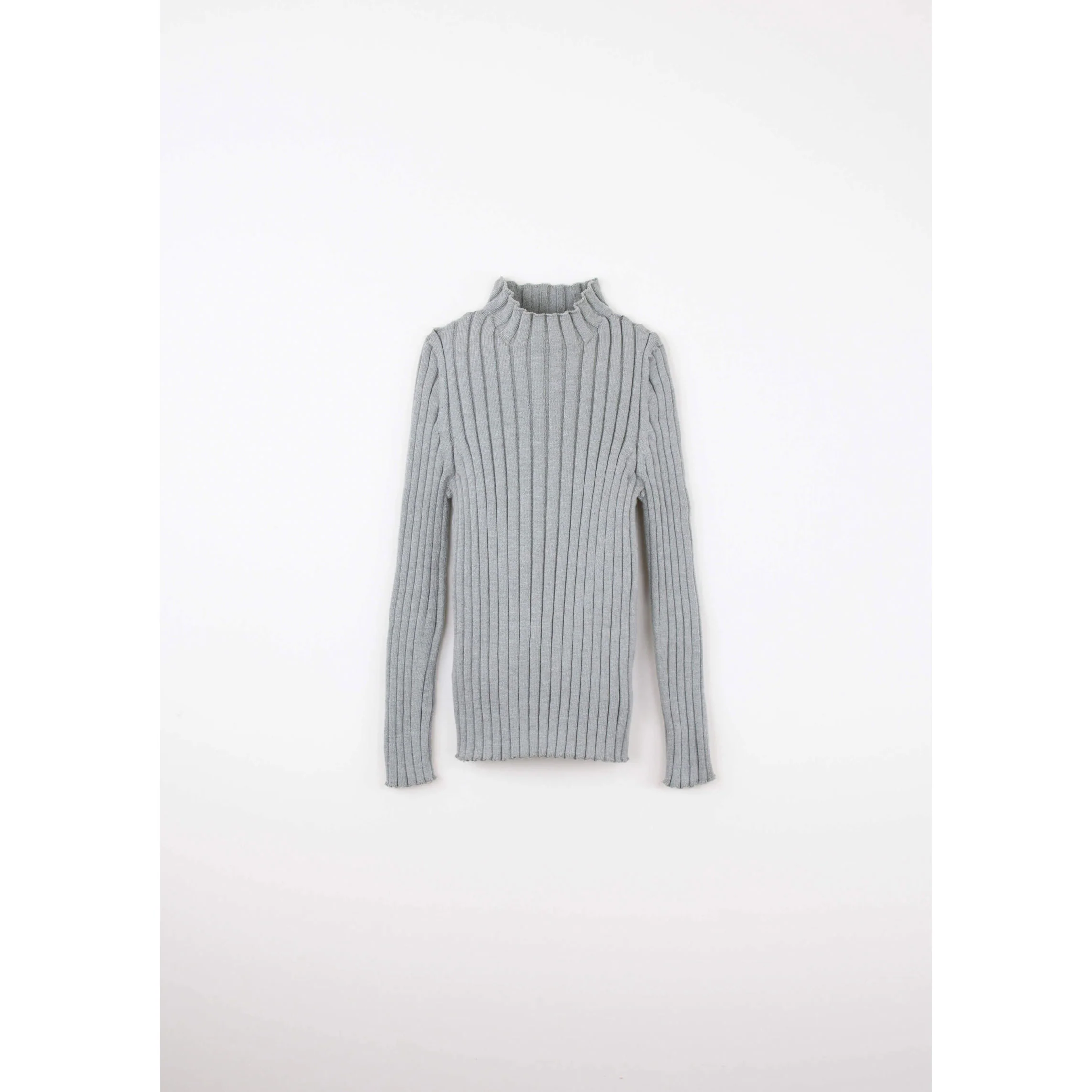Popelin Grey Melange Funnel Collar Rib Pullover