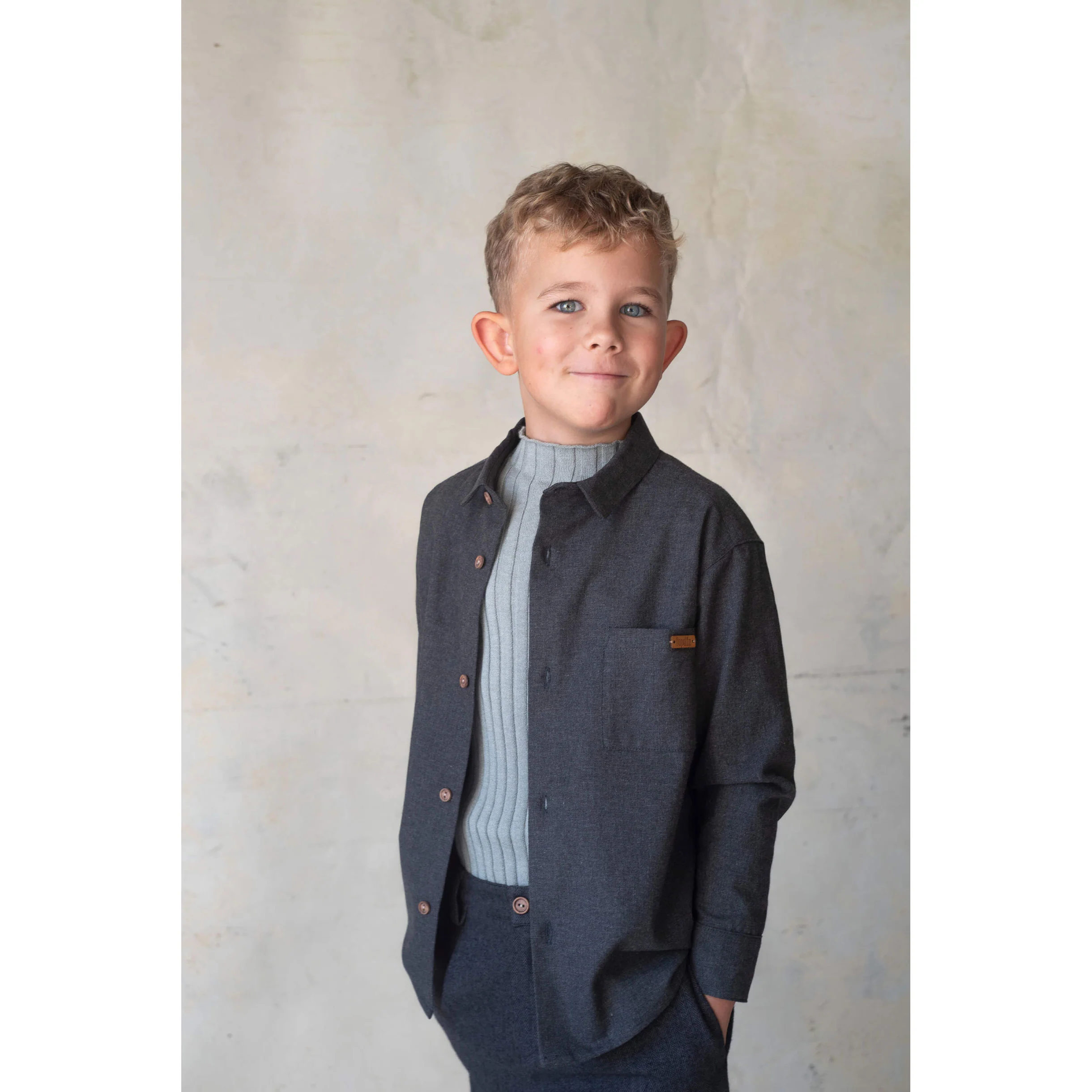 Popelin Grey Melange Funnel Collar Rib Pullover - Image 3