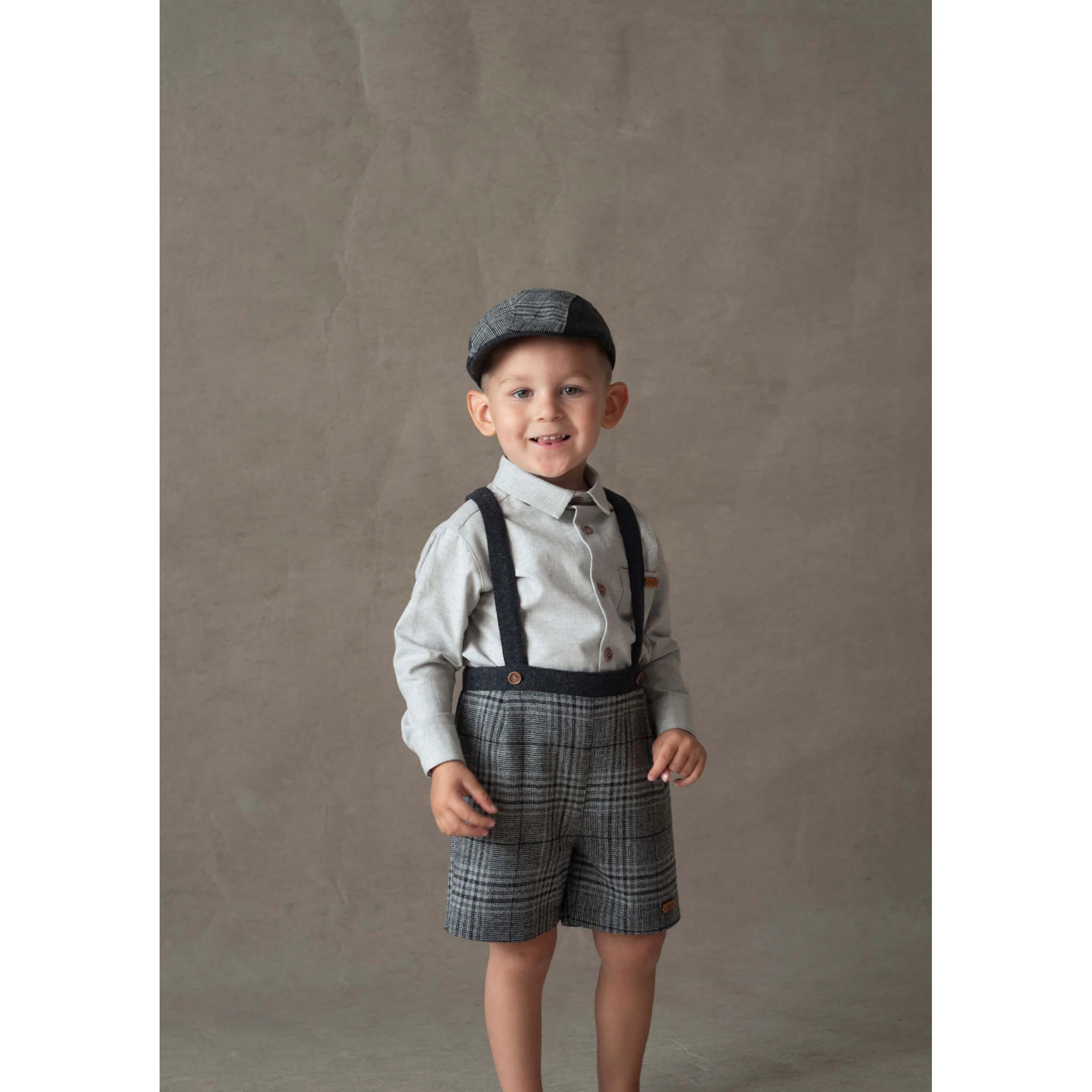 Popelin Grey Plaid Crossover Strap Shorts - Image 2
