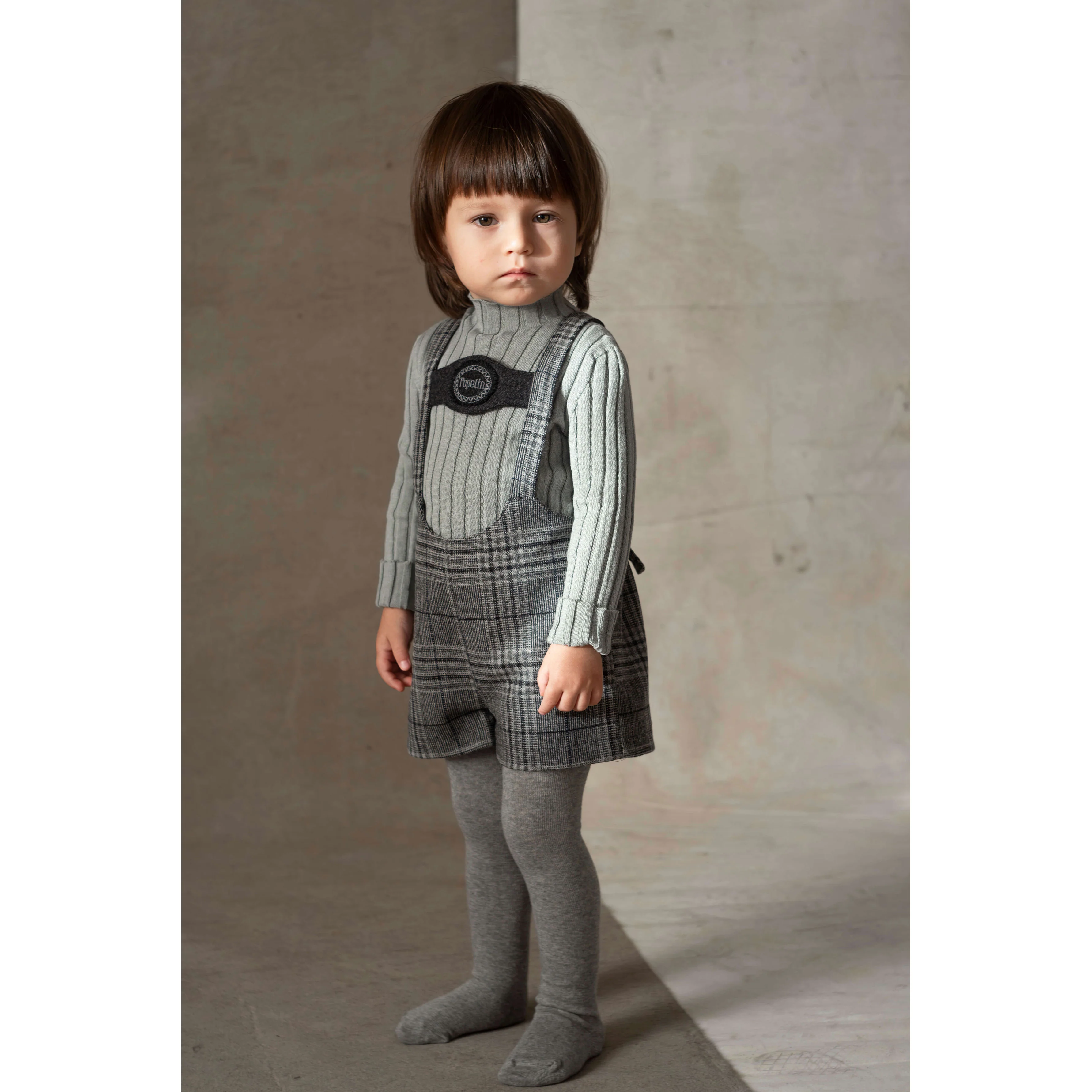 Popelin Grey Plaid Embroidered Short Dungarees - Image 2