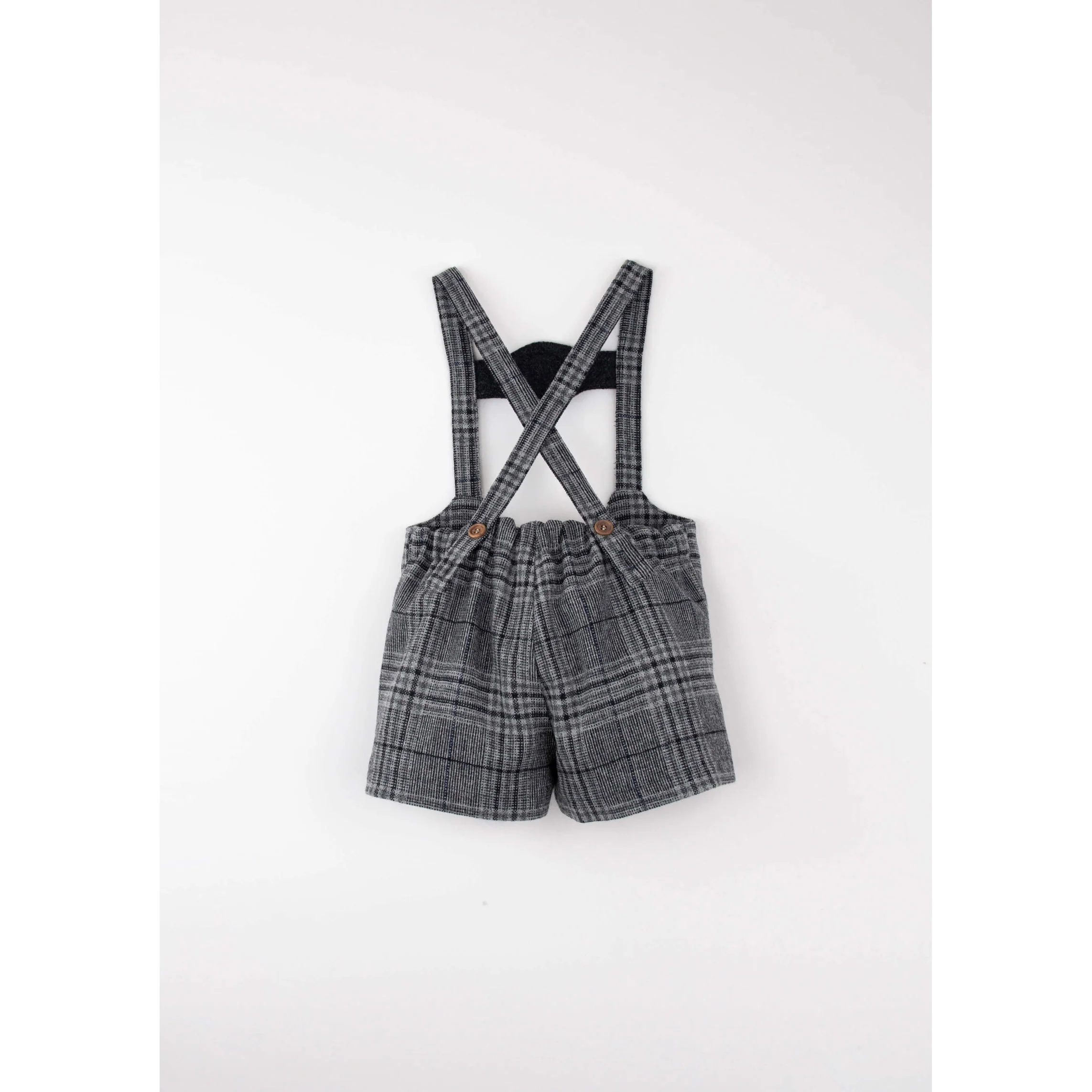 Popelin Grey Plaid Embroidered Short Dungarees - Image 3
