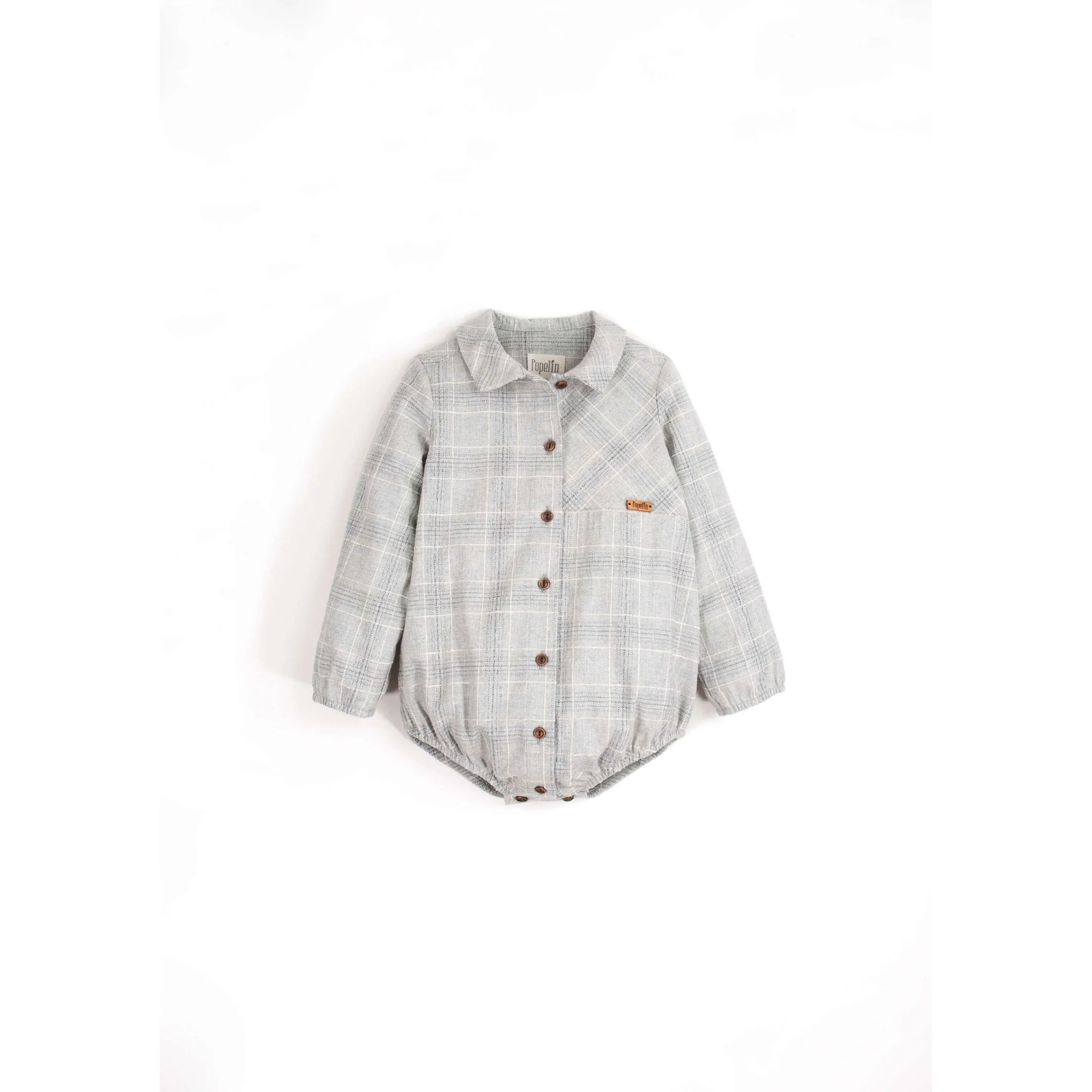 Popelin Grey Plaid Shirt Romper