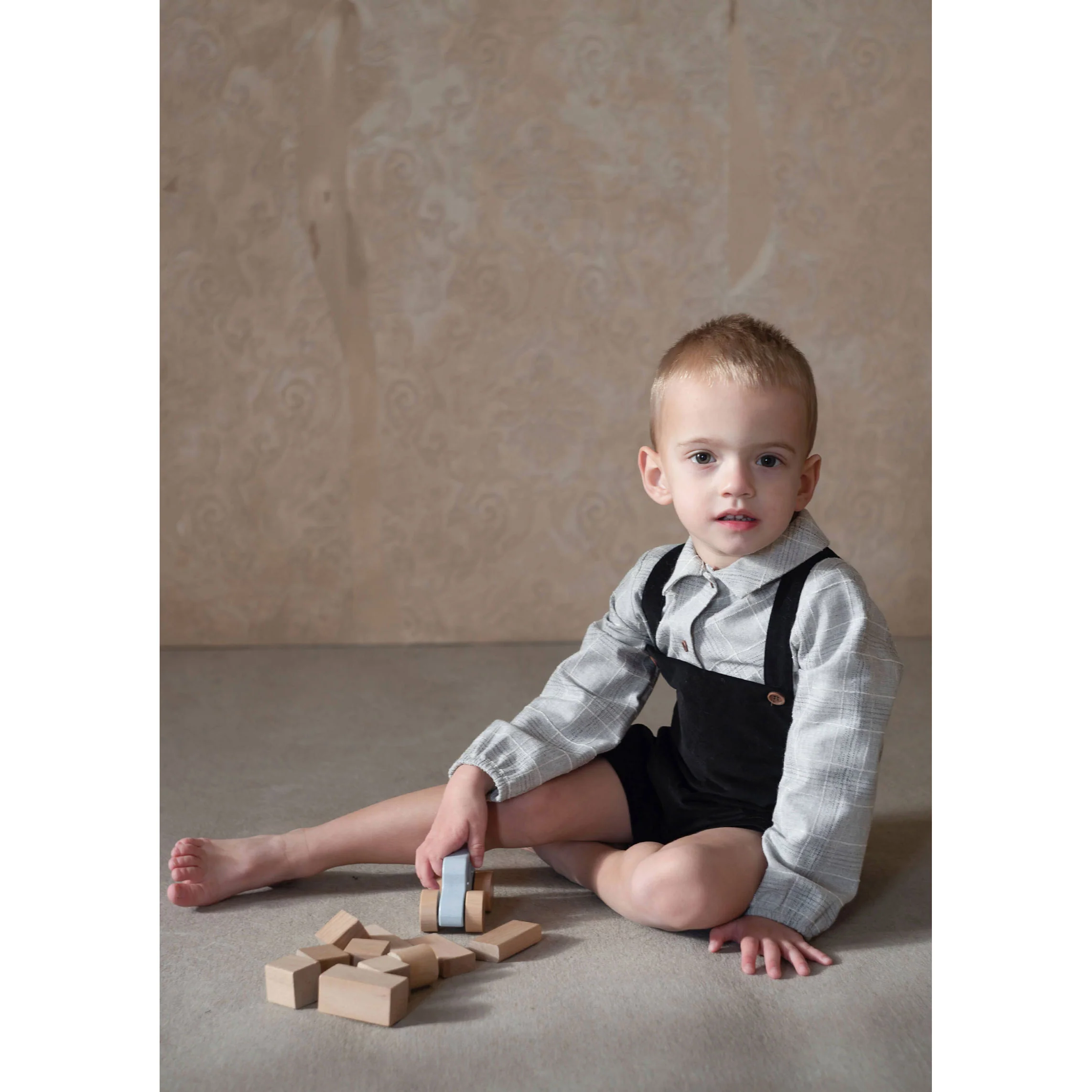 Popelin Grey Plaid Shirt Romper - Image 2