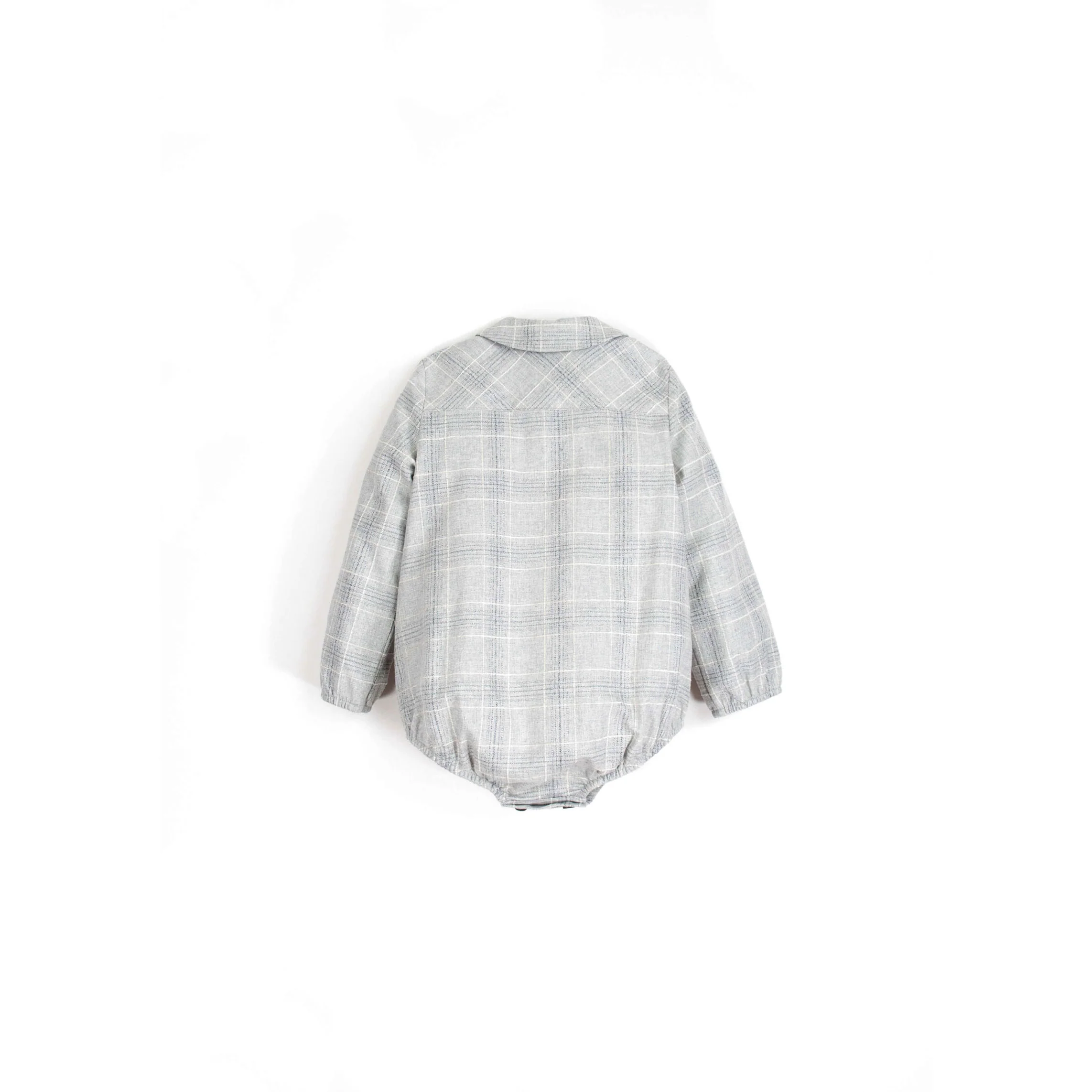Popelin Grey Plaid Shirt Romper - Image 3