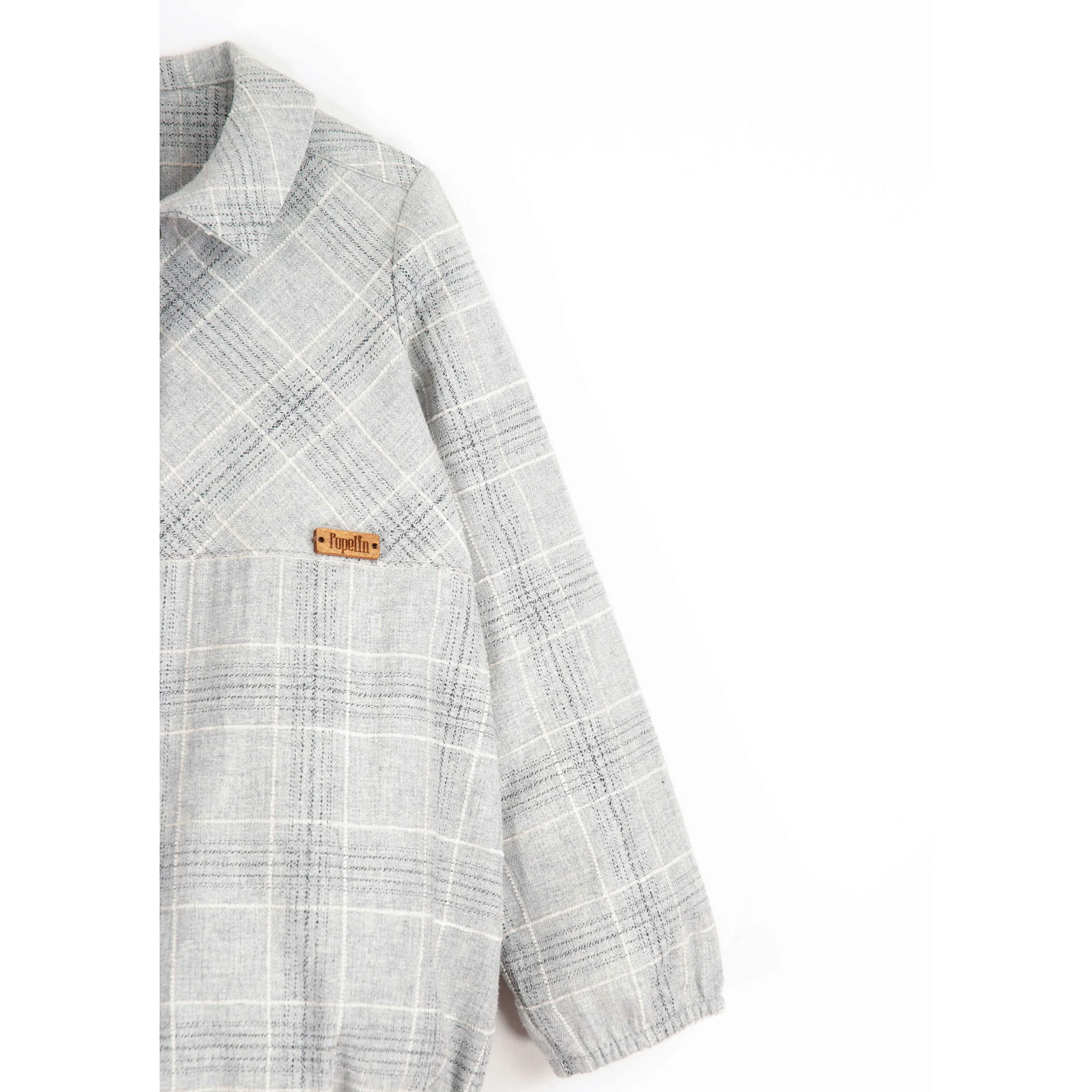 Popelin Grey Plaid Shirt Romper - Image 4